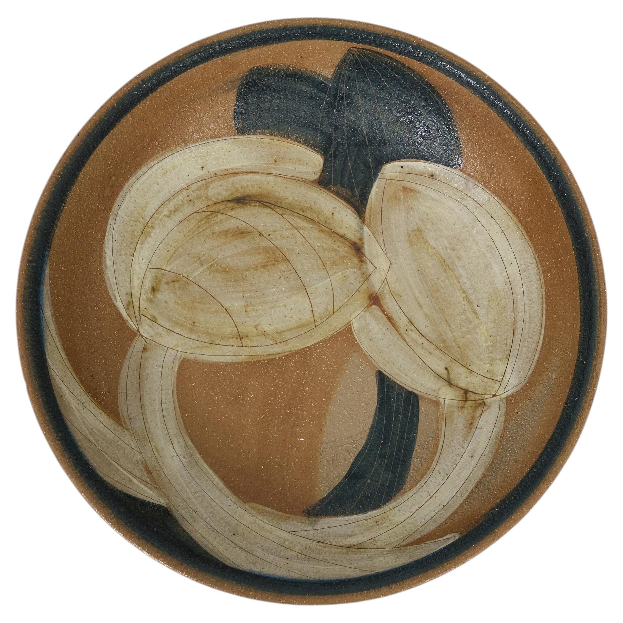 Søholm Stoneware Bowl with Organic Glaze Decoration For Sale