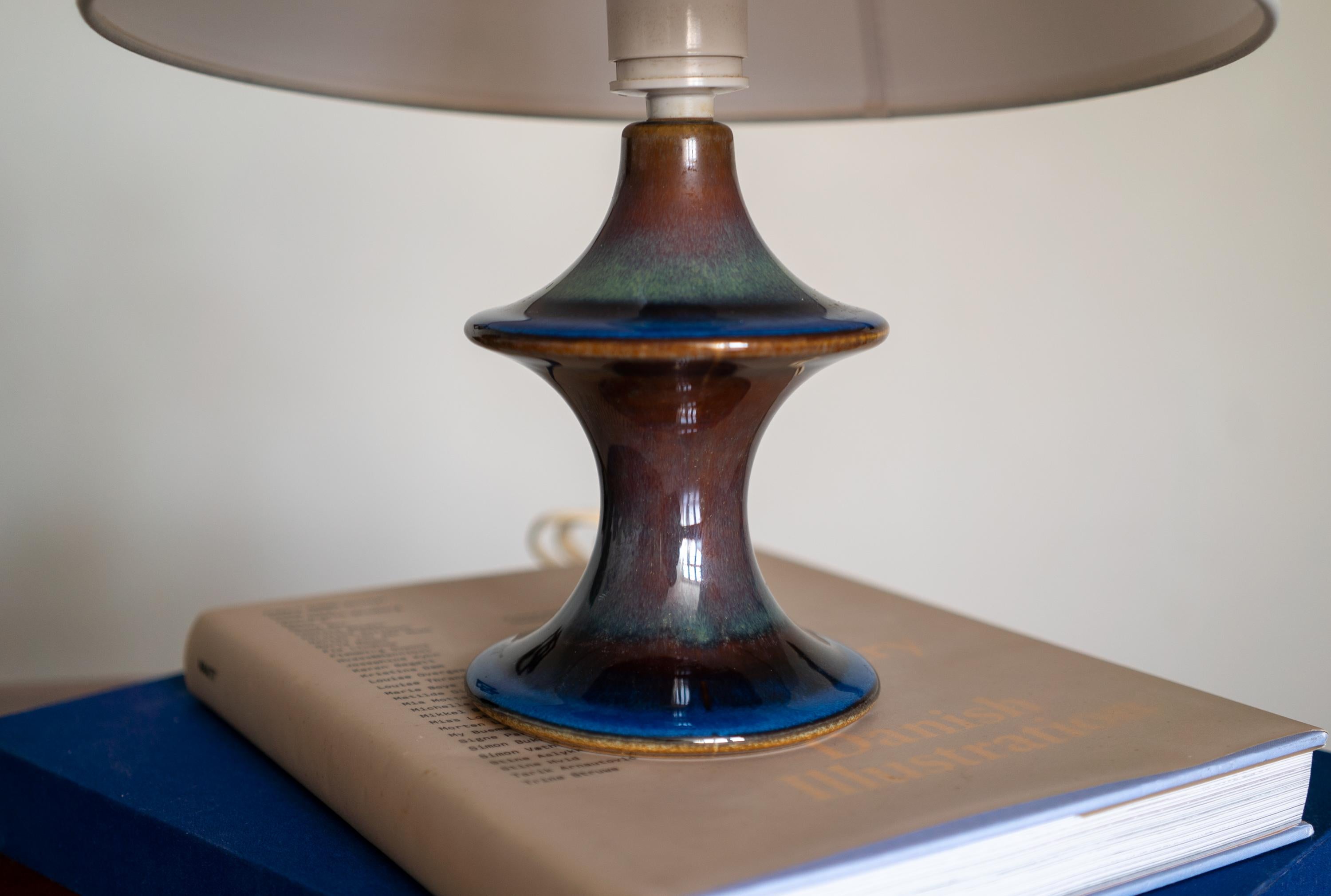 Søholm Table Lamp, Blue-Glazed Stoneware, Bornholm, Denmark, c. 1970s In Good Condition For Sale In Akashi -Shi, Hyogo