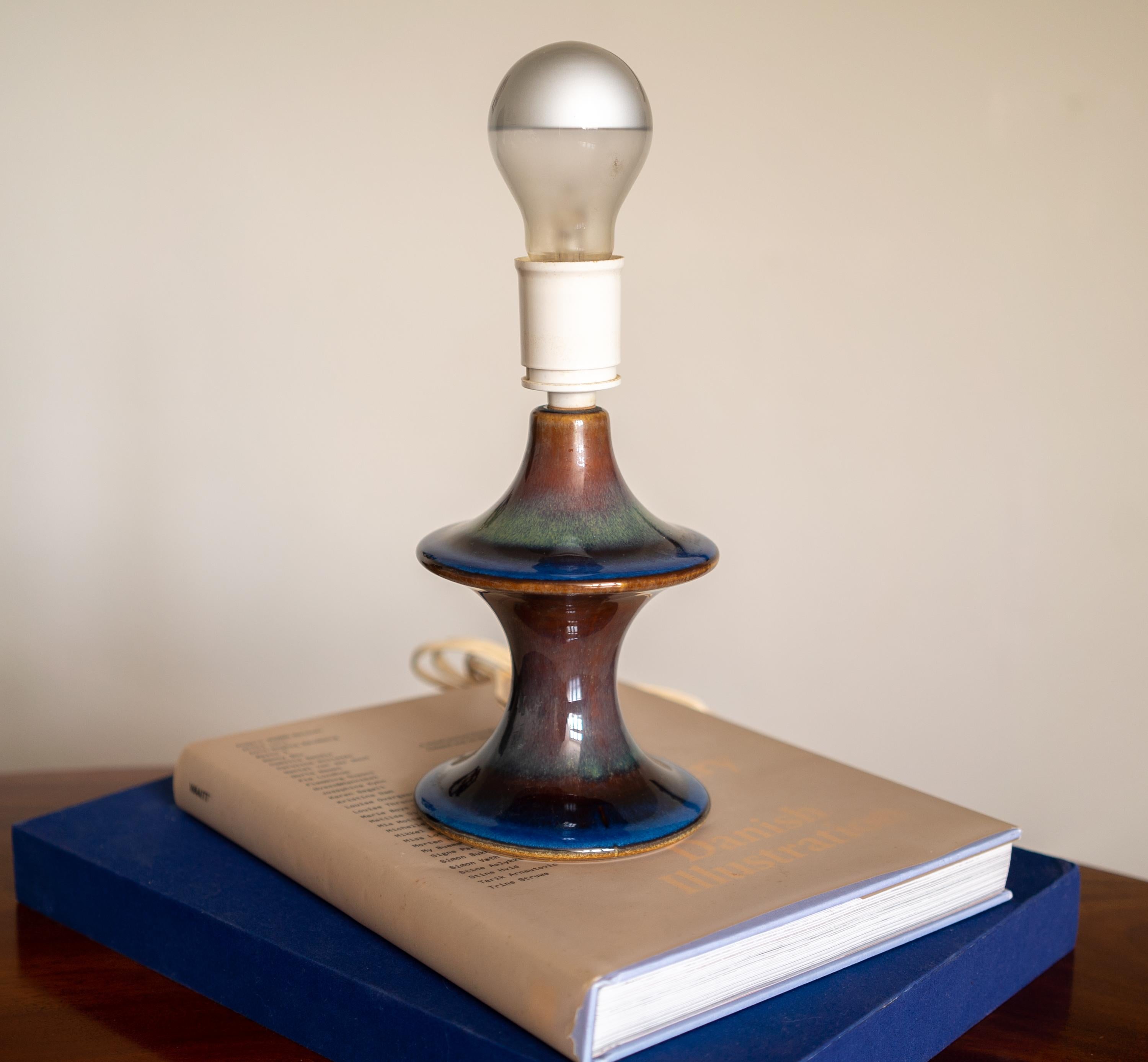20th Century Søholm Table Lamp, Blue-Glazed Stoneware, Bornholm, Denmark, c. 1970s For Sale
