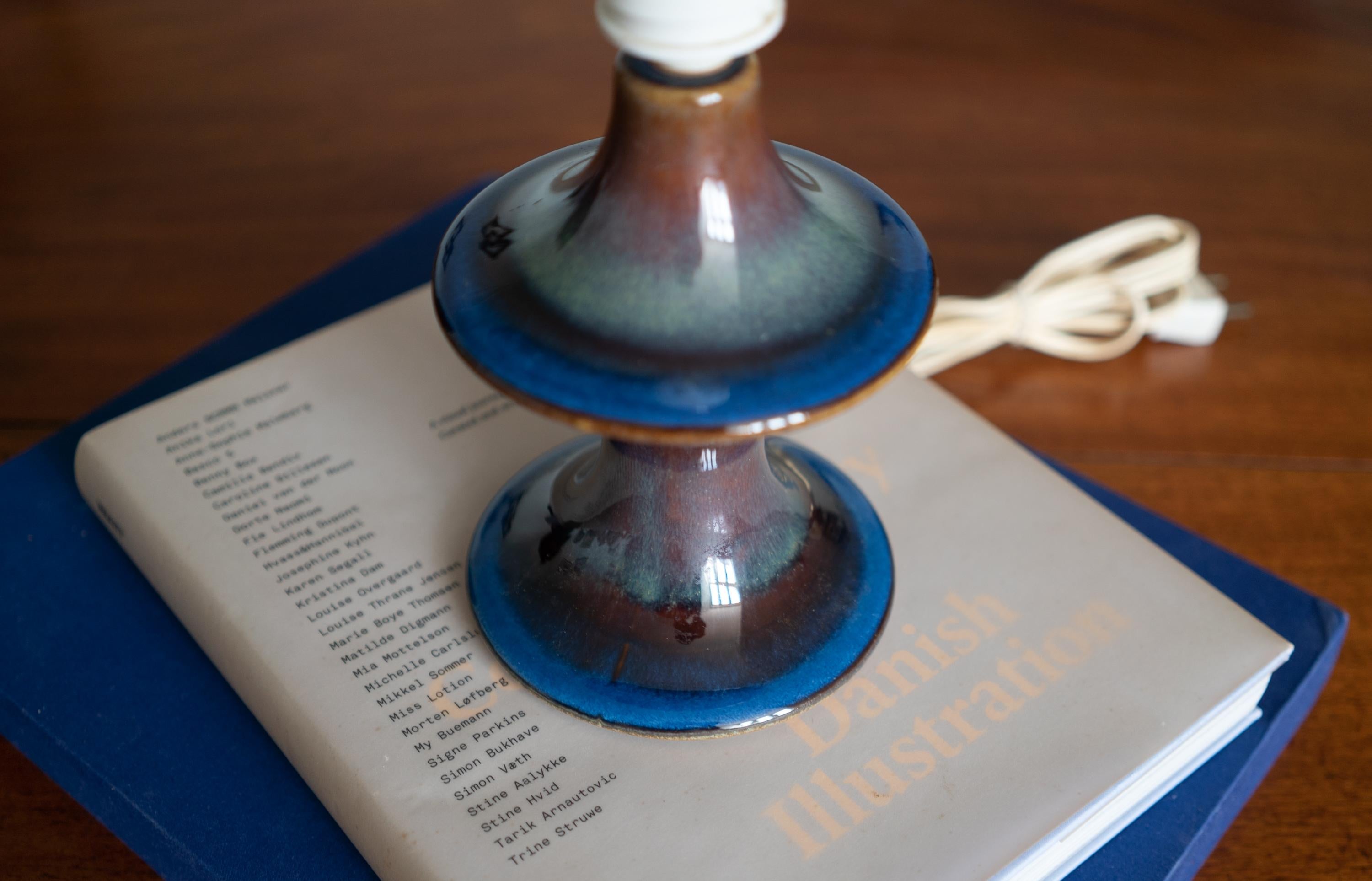 Søholm Table Lamp, Blue-Glazed Stoneware, Bornholm, Denmark, c. 1970s For Sale 1