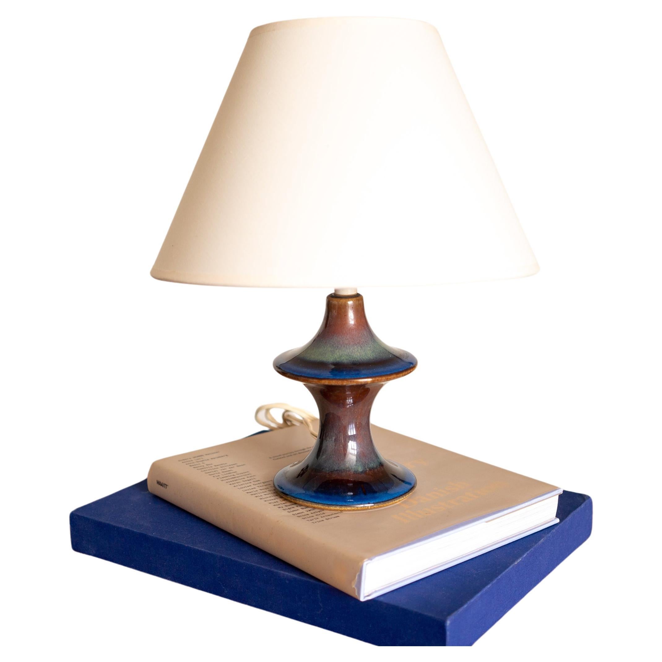 Søholm Table Lamp, Blue-Glazed Stoneware, Bornholm, Denmark, c. 1970s For Sale