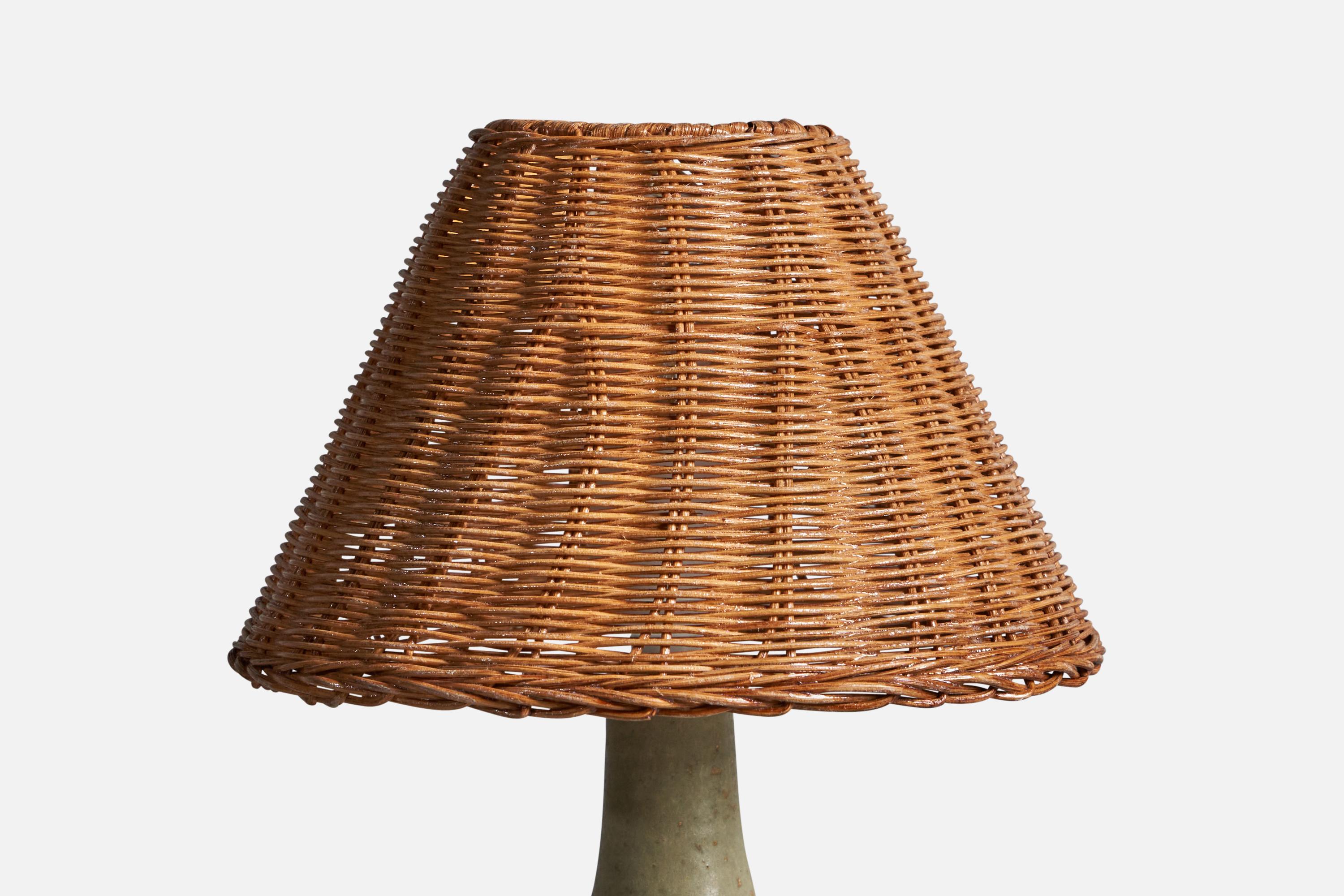 Mid-Century Modern Søholm, Table Lamp, Stoneware, Rattan, Denmark, 1960s For Sale