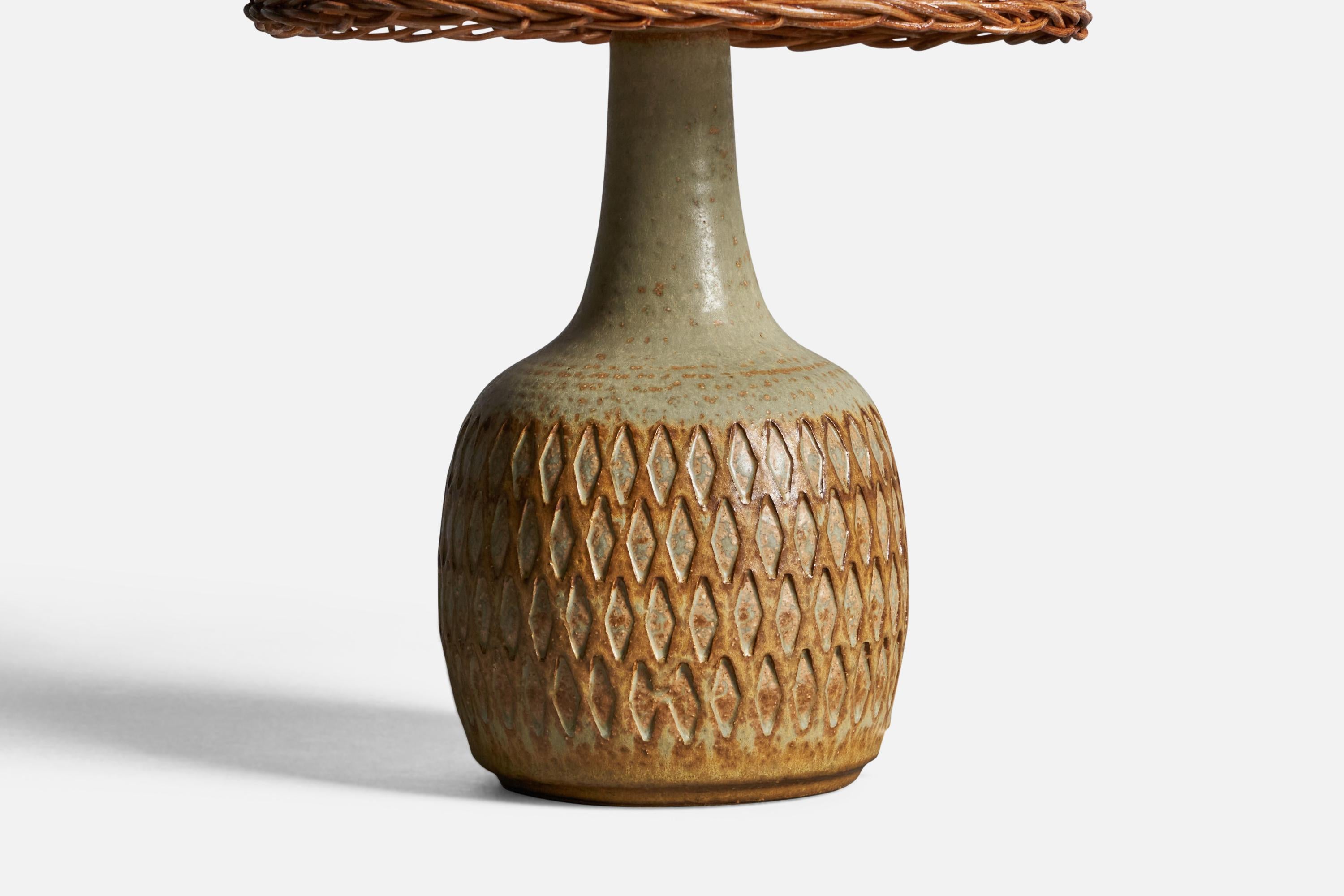 Danish Søholm, Table Lamp, Stoneware, Rattan, Denmark, 1960s For Sale