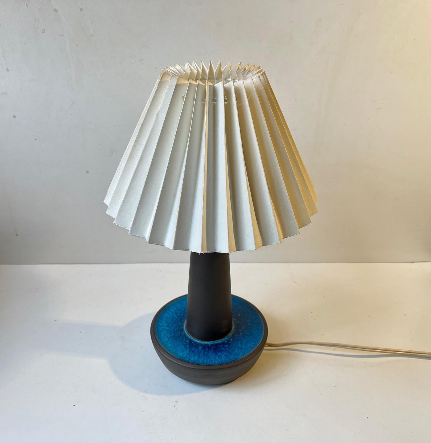 Mid-Century Modern Søholm Table Lamp with Blue Glaze by Einar Johansen, 1960s For Sale