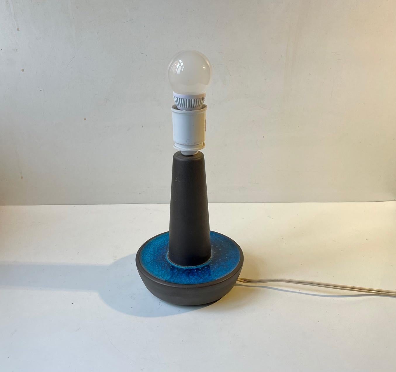 Søholm Table Lamp with Blue Glaze by Einar Johansen, 1960s In Good Condition For Sale In Esbjerg, DK