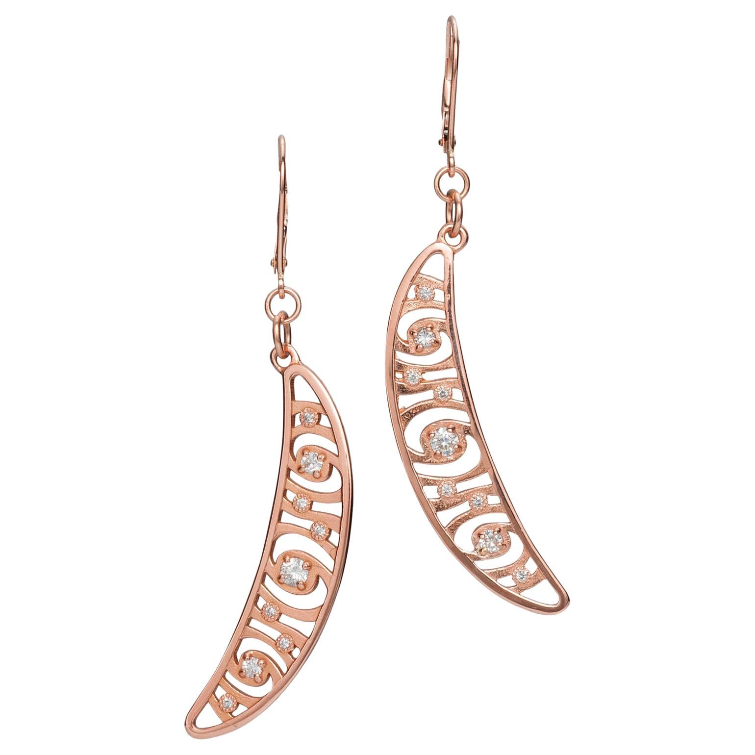 Shooting Star Dangle Earrings in 14 Karat with Diamonds For Sale