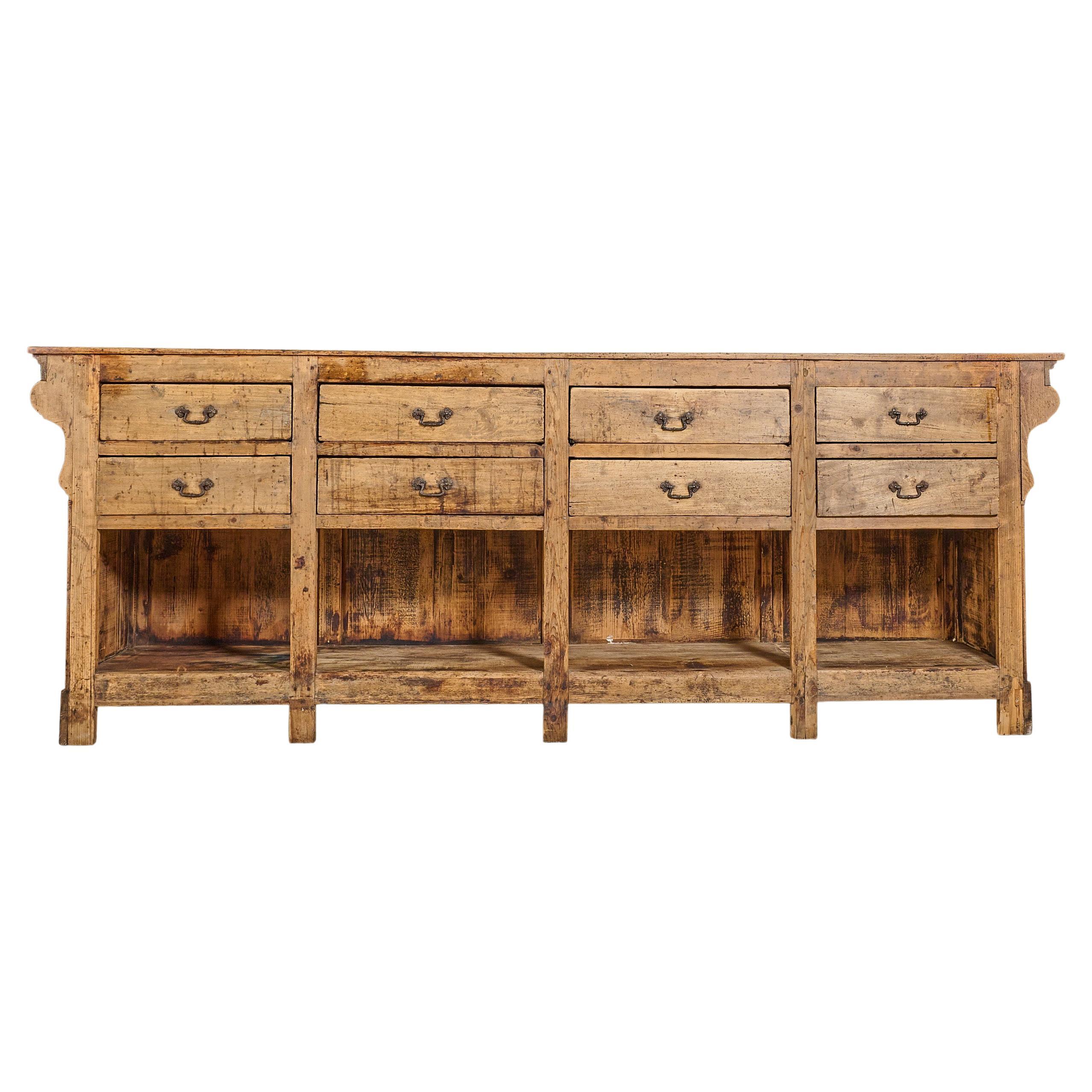 Shop counter with classic front and multi drawer back. Pine with Maple Top.