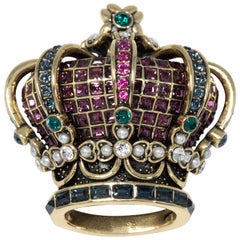 Heidi Daus  Majesty Colorful Crystal Crown Pin Brooch In Gold