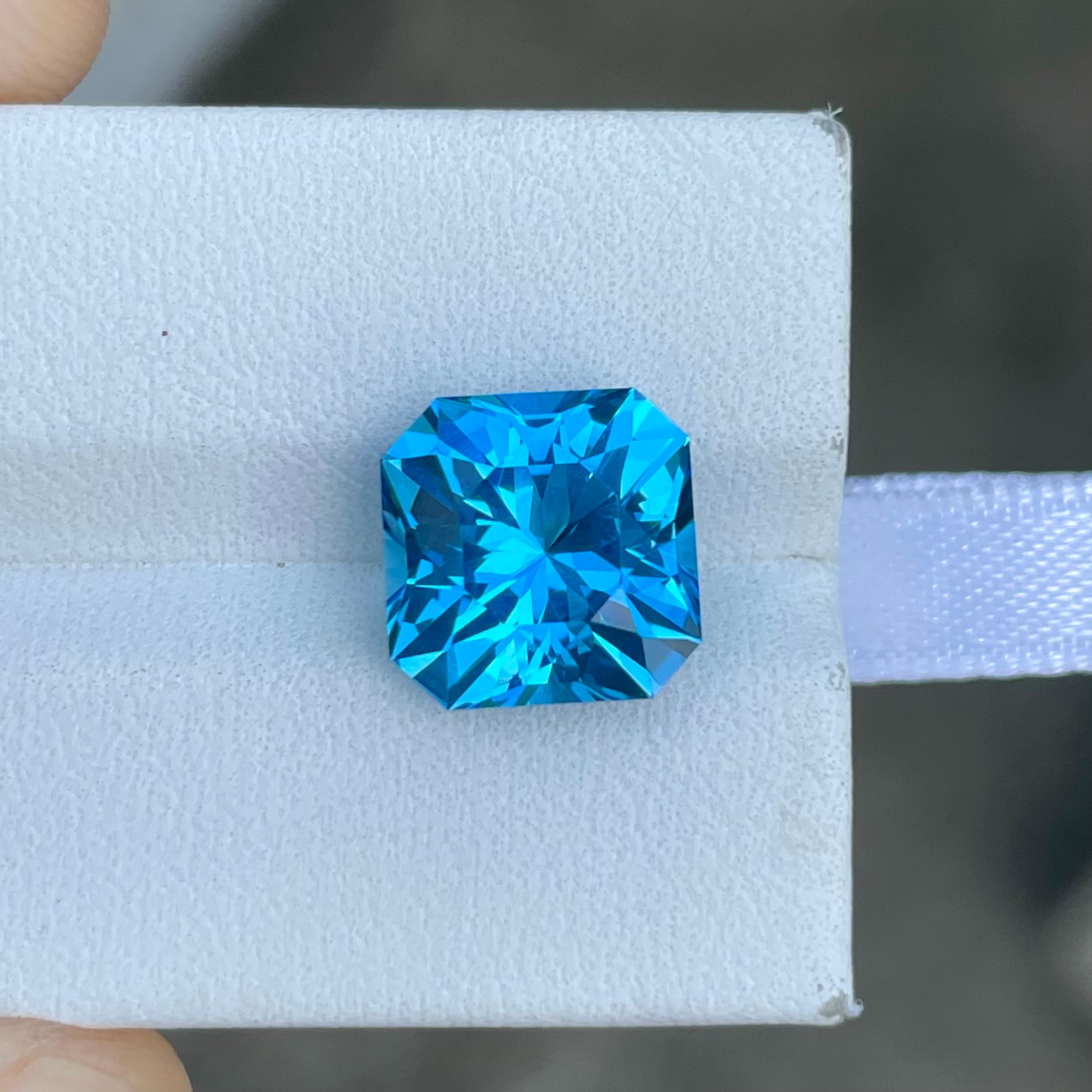 Shop Neon Blue Topaz 6.85 carats Custom Precision Cut Natural Madagascar' Gem In New Condition For Sale In Bangkok, TH