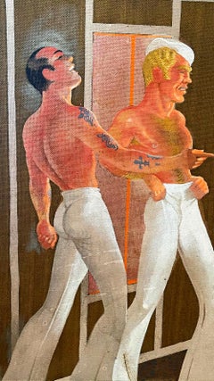 "Shore Leave, " Large Art Deco Mural with Sailors at New Orleans Brothel, 1940s