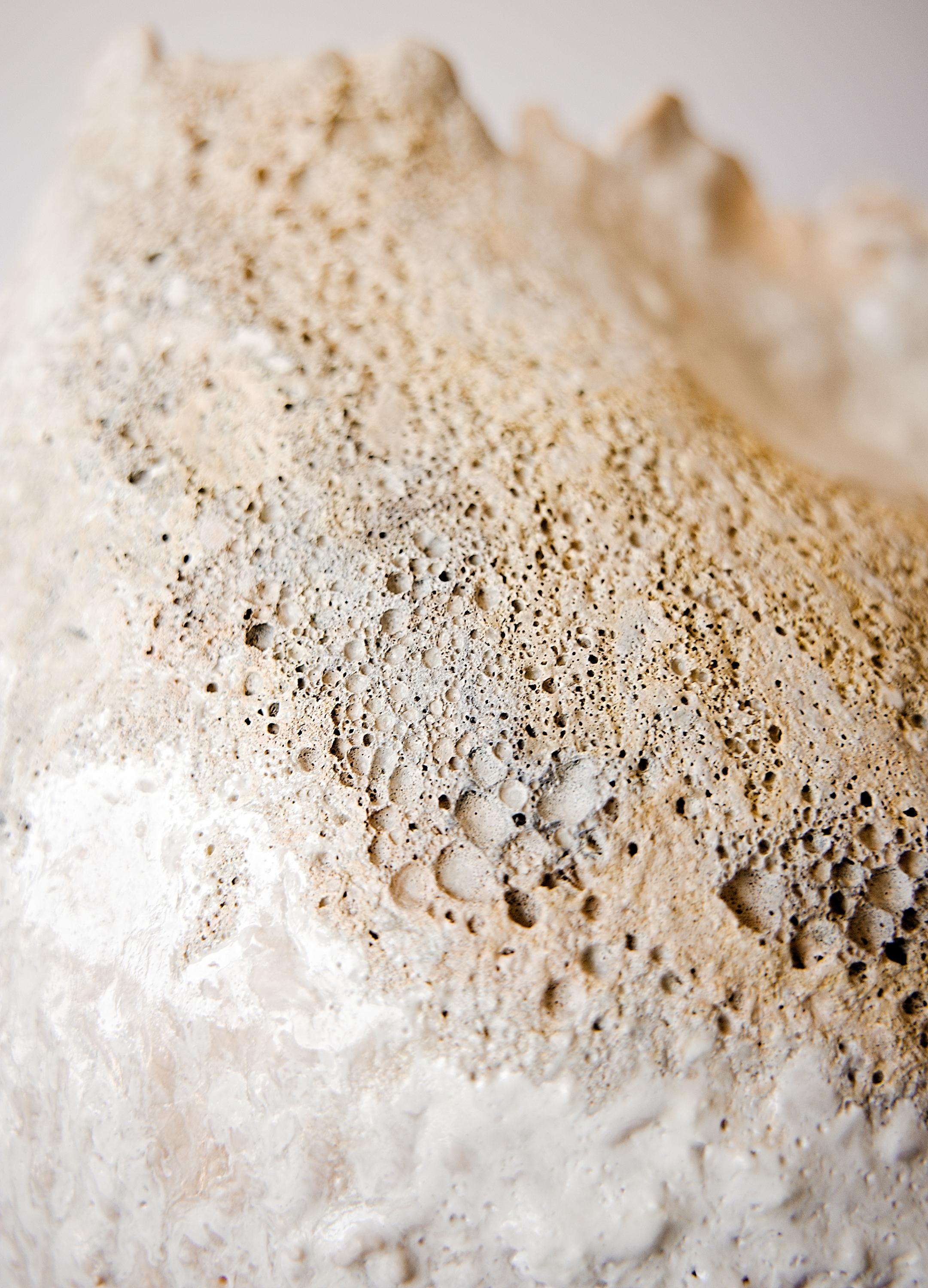 
Torn edges, cream and white matt and and texture glazes 

 
Each piece is hand coiled stoneware clay. Fired multiple times and ways to create One of Kind Vessel.covered in custom slips, Oxides and glazes perfect for a coastal home or home with a