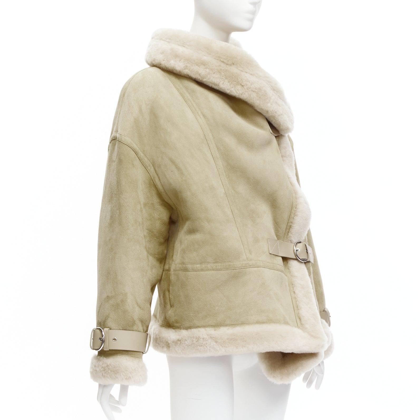 Women's SHOREDITCH SKI CLUB Darling sheepskin suede shearling trim buckle wrap jacket XS