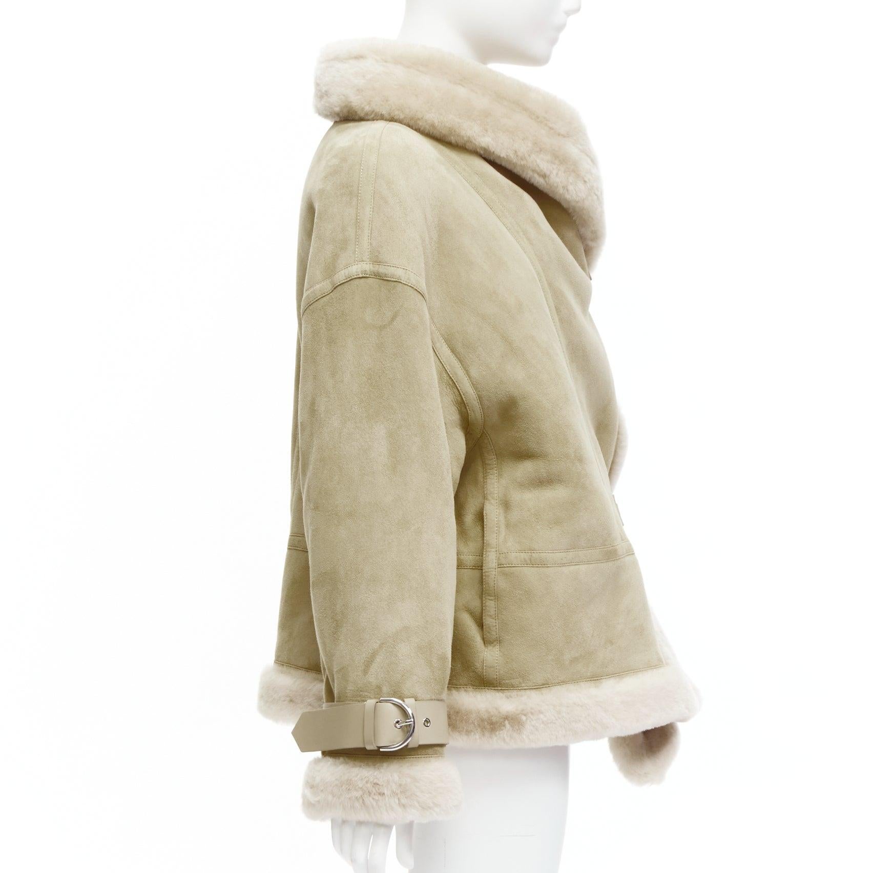 SHOREDITCH SKI CLUB Darling sheepskin suede shearling trim buckle wrap jacket XS 1