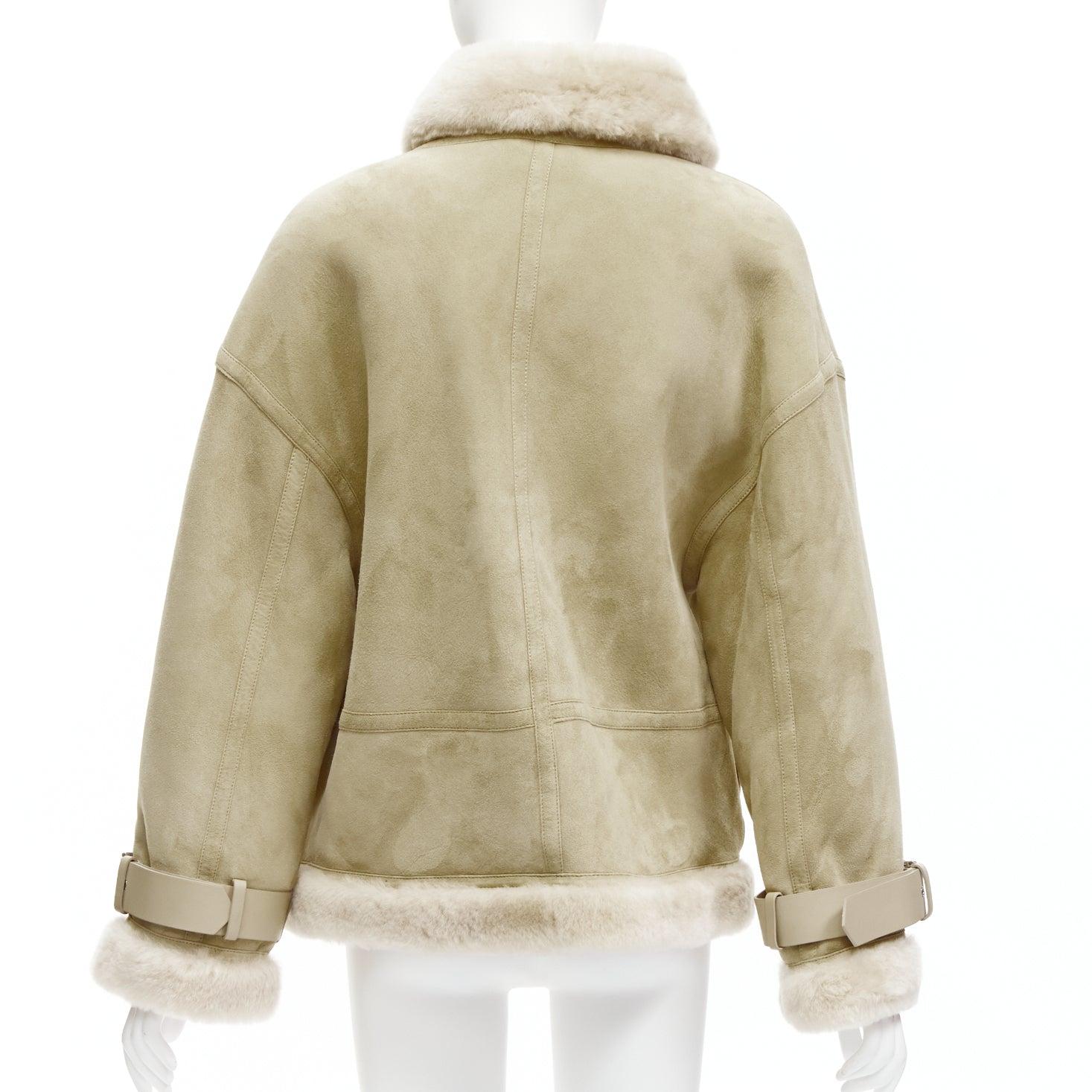 SHOREDITCH SKI CLUB Darling sheepskin suede shearling trim buckle wrap jacket XS 2