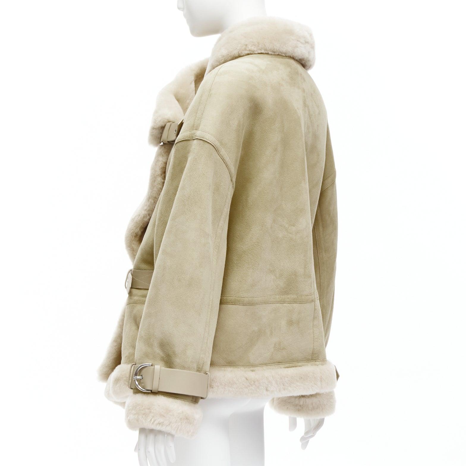 SHOREDITCH SKI CLUB Darling sheepskin suede shearling trim buckle wrap jacket XS 3