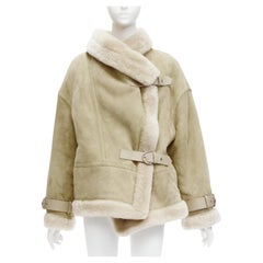 SHOREDITCH SKI CLUB Darling sheepskin suede shearling trim buckle wrap jacket XS
