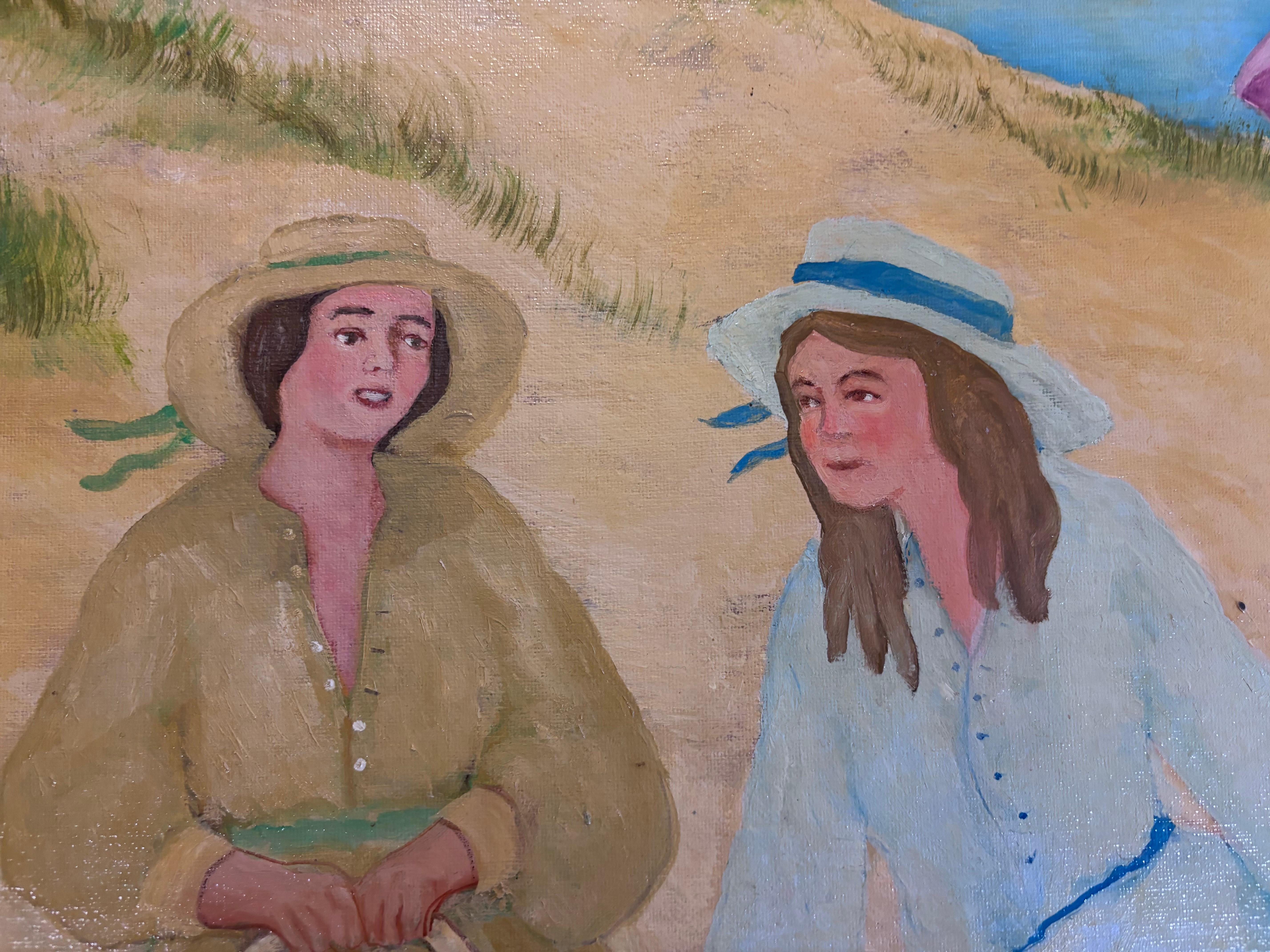 Shoreline Dance Picnic Painting Self Taught Outsider Folk Artist Gloria Laposka In Good Condition For Sale In South Burlington, VT