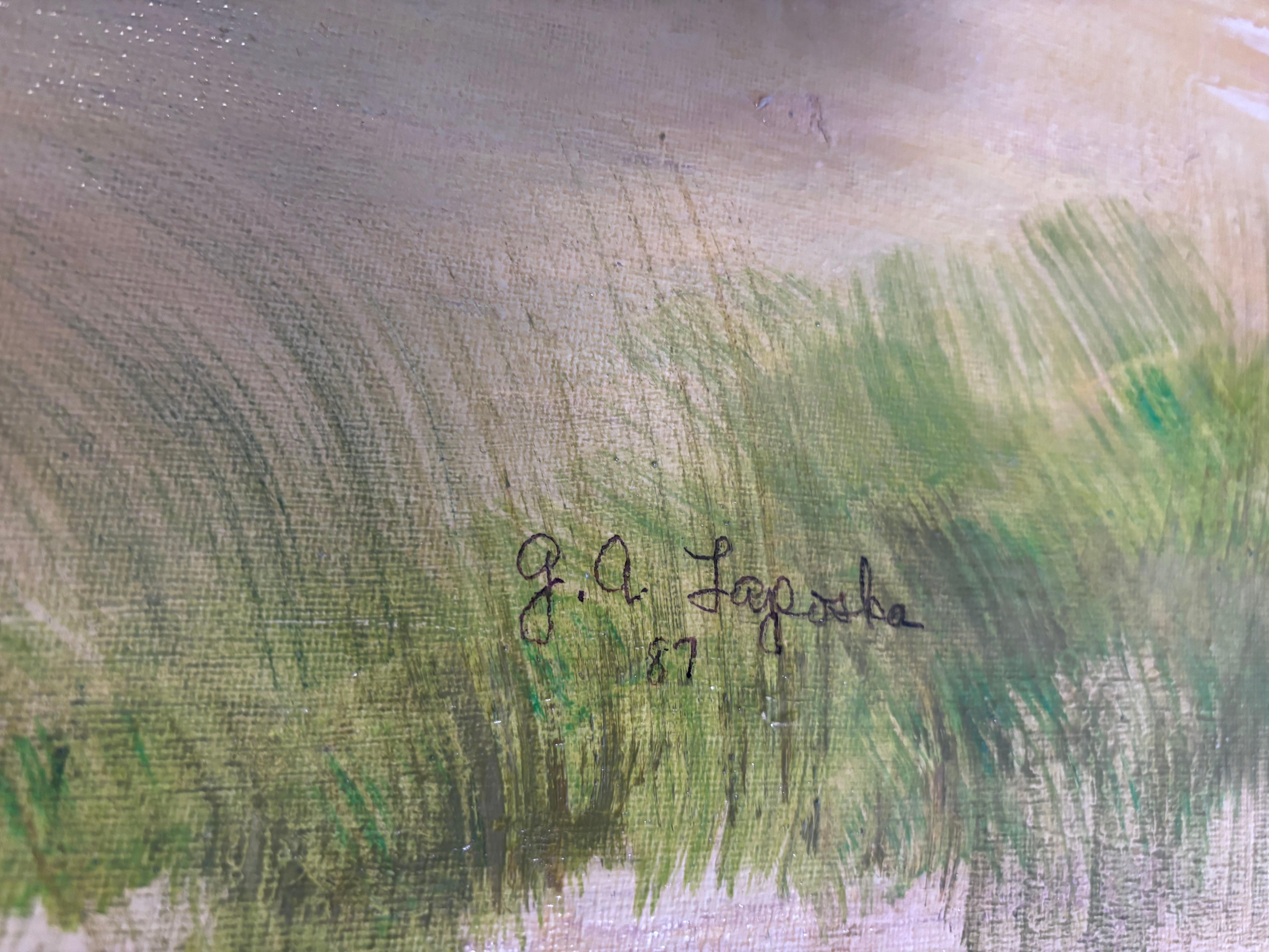 Canvas Shoreline Dance Picnic Painting Self Taught Outsider Folk Artist Gloria Laposka For Sale