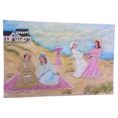 Shoreline Dance Picnic Painting Self Taught Outsider Folk Artist Gloria Laposka