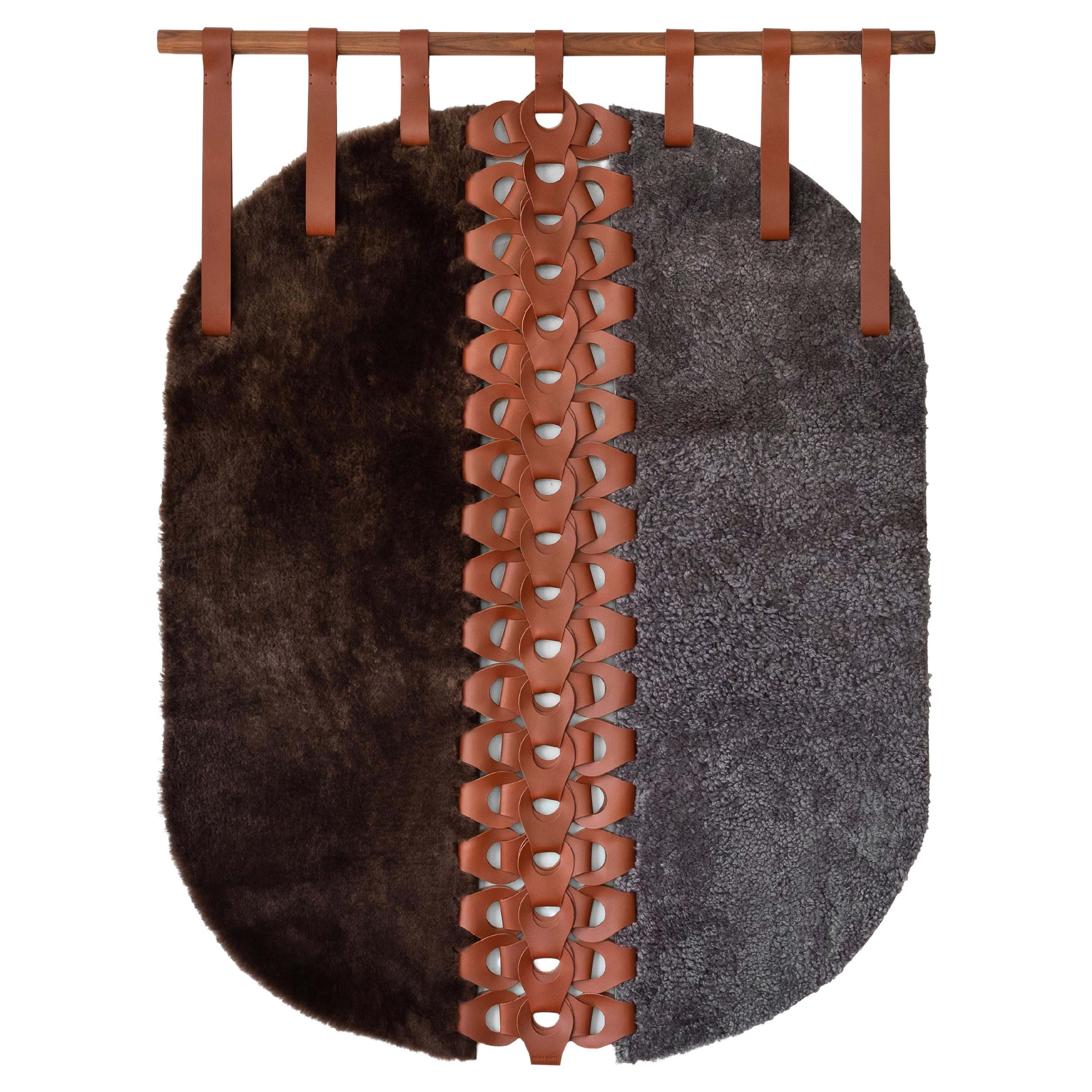 5' Shearling/Leather Vertebrae Pill Tapestry X by Moses Nadel For Sale