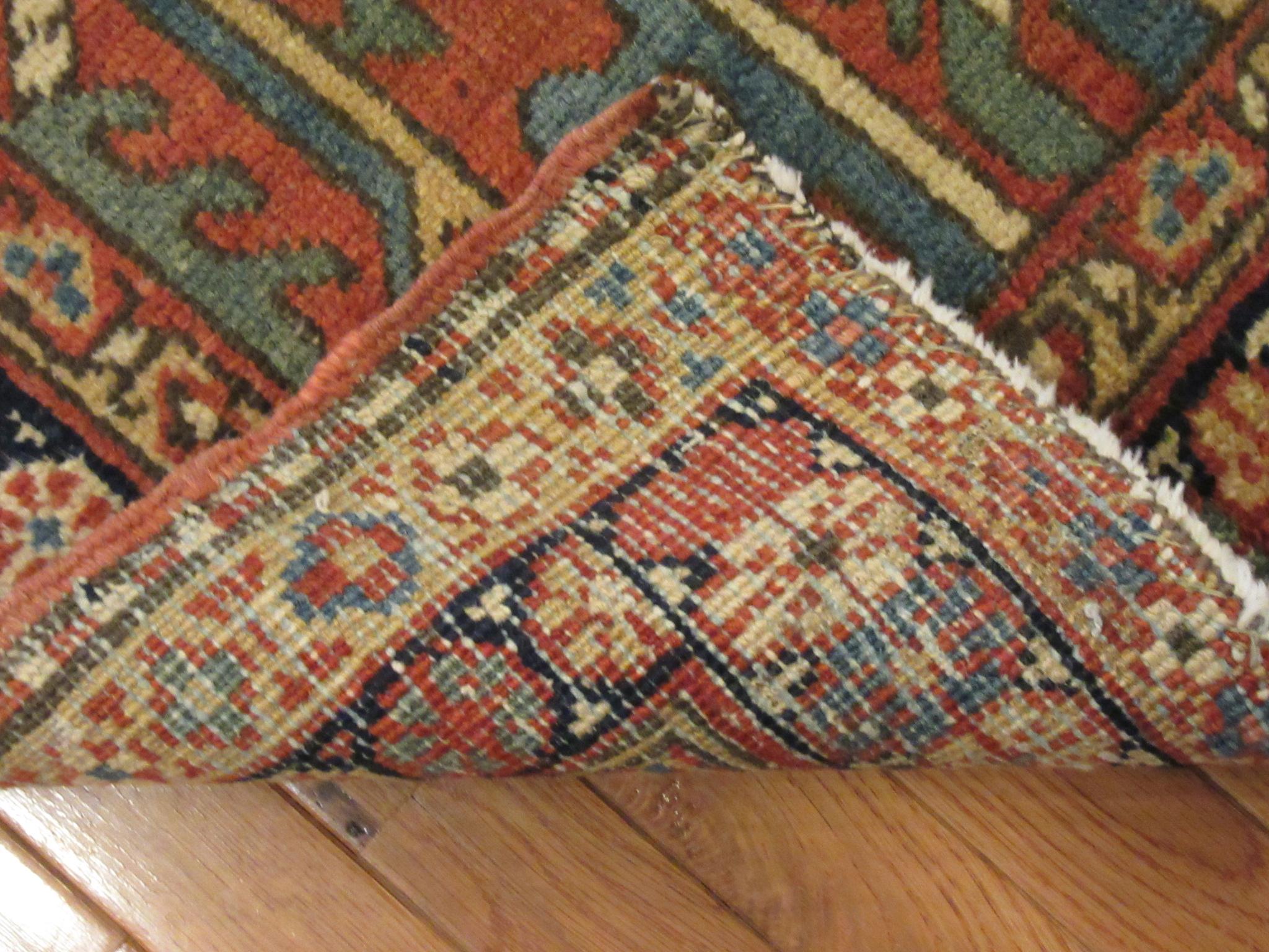 20th Century Short Antique Hand-Knotted Wool Persian Heriz Runner Rug