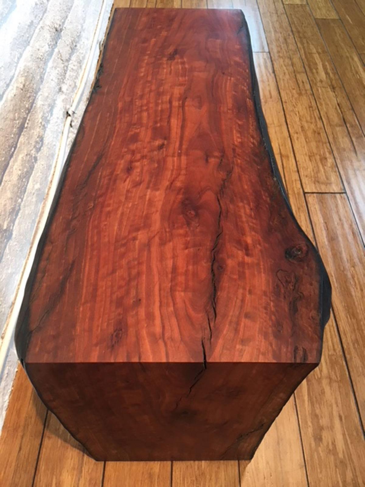 Contemporary Short Bench in Eucalyptus Wood For Sale