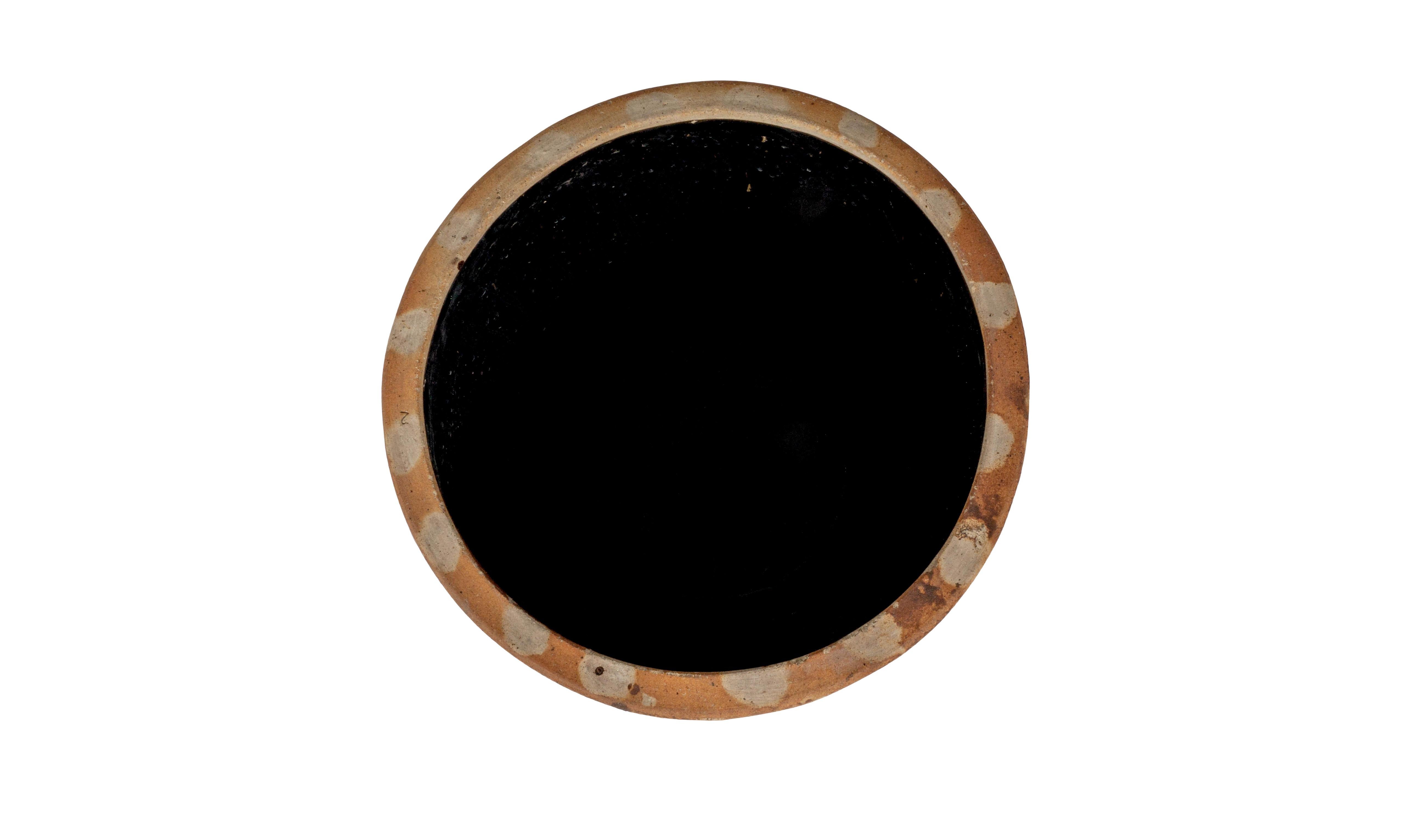 Vernissé Vase de rangement court en terre cuite émaillée noire en vente