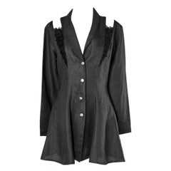 Vestido corto de lino negro con volantes de encaje negro Chantal Thomass