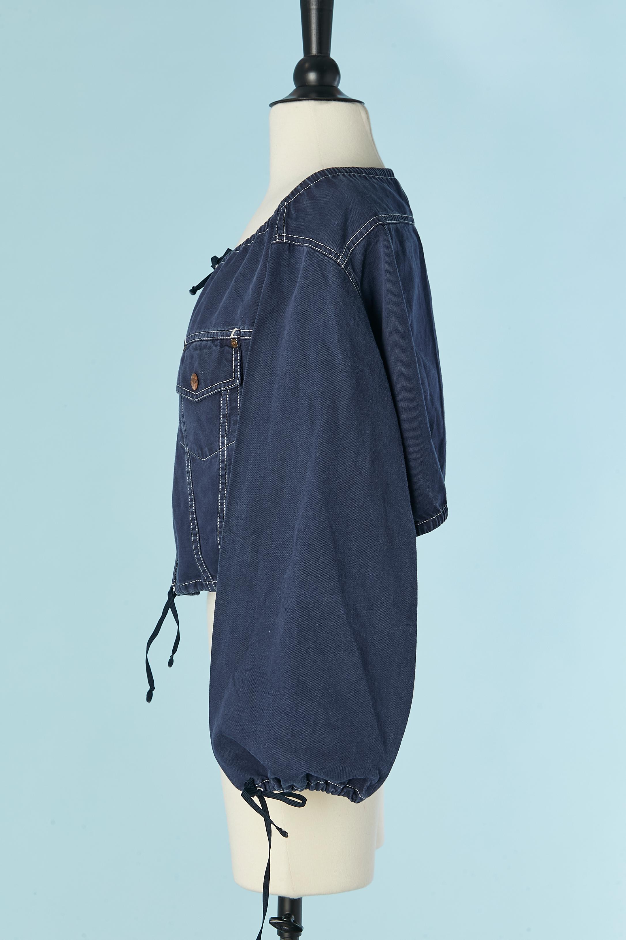 Women's Short blue cotton jacket with drawstring JUNIOR GAULTIER For Sale