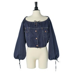 Giacca corta in cotone blu con coulisse Junior Gaultier