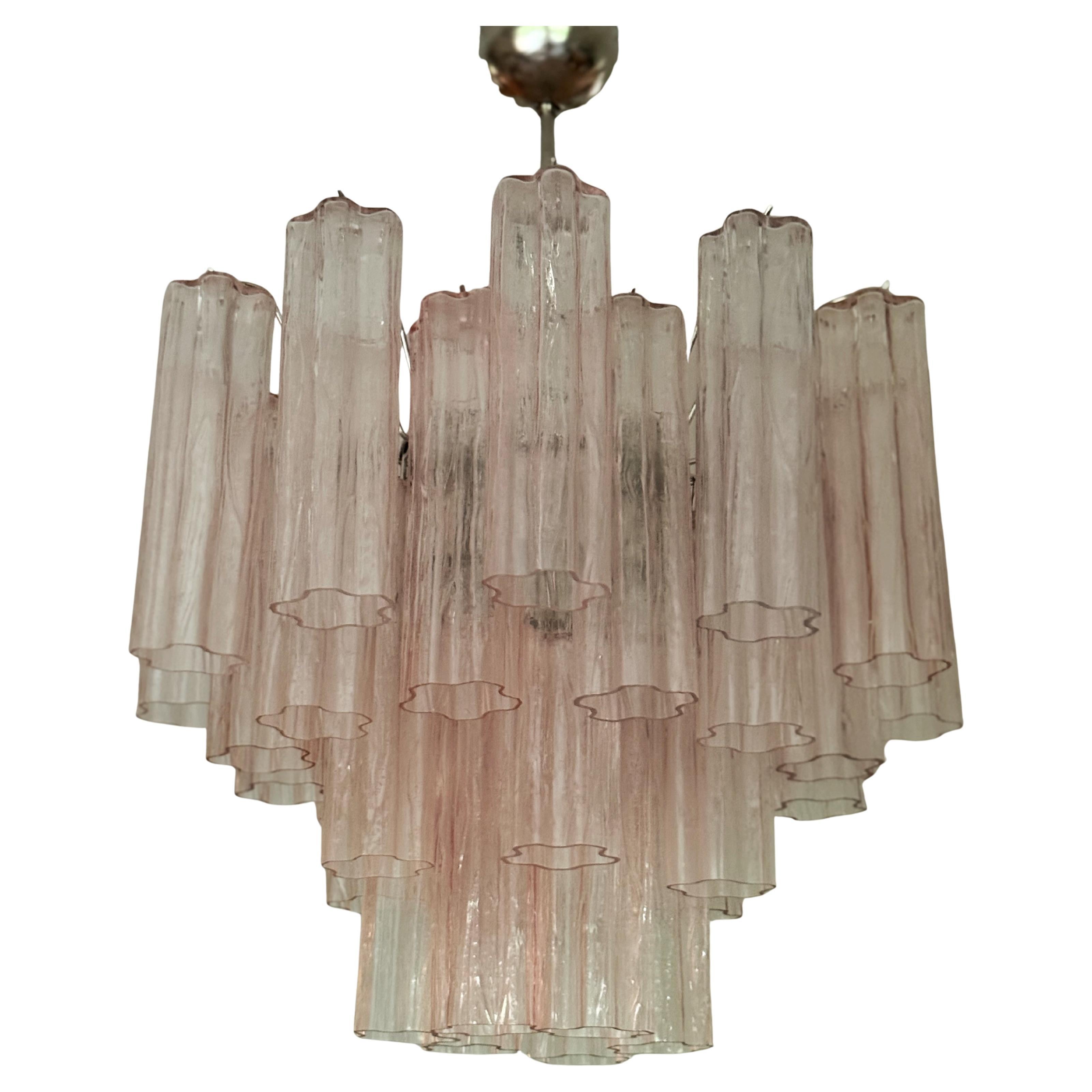 Short Bold Colorful Pink Murano Chandelier * height 2.5 feet For Sale