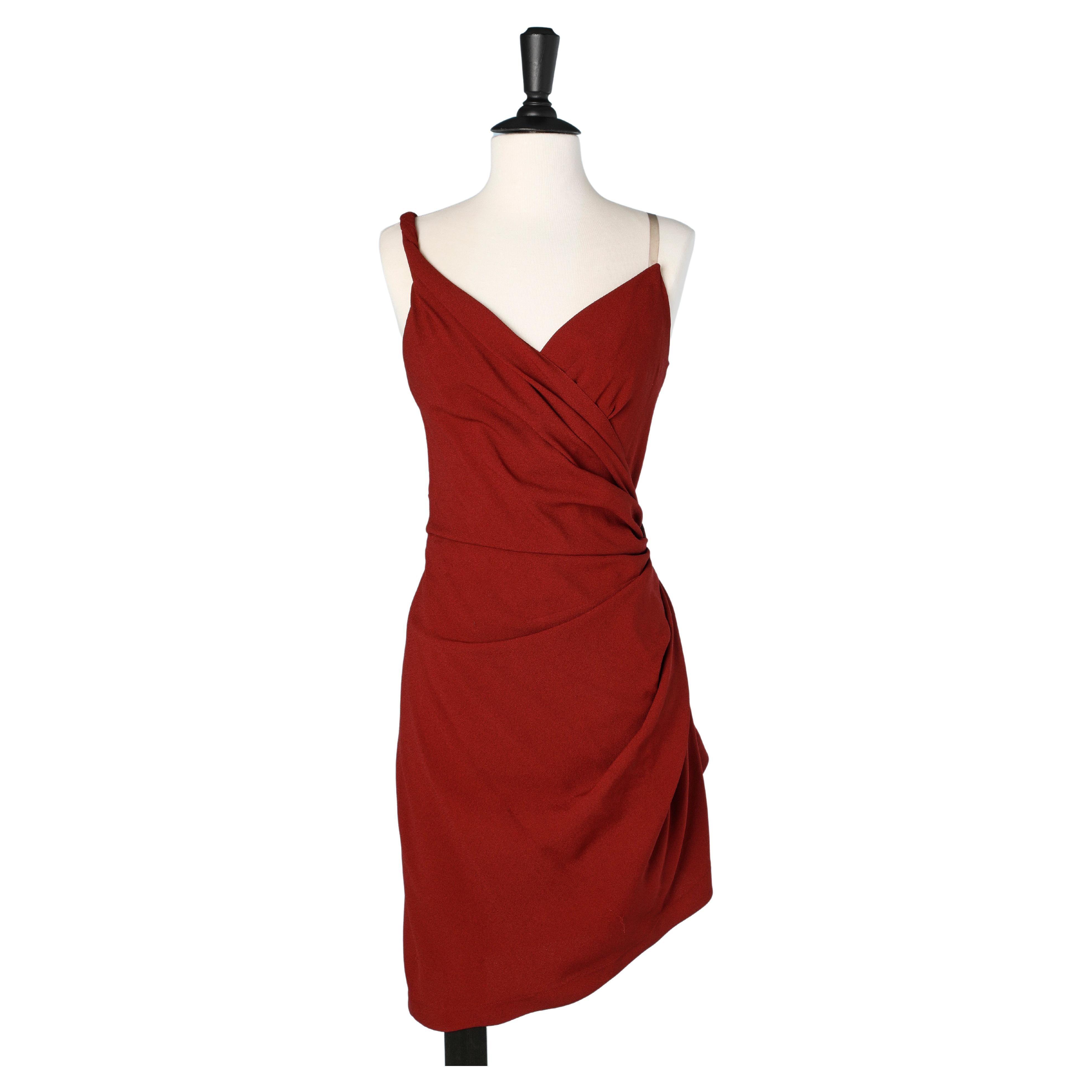 Short burgundy  crepe dress with silver metal buckle Thierry Mugler  For Sale