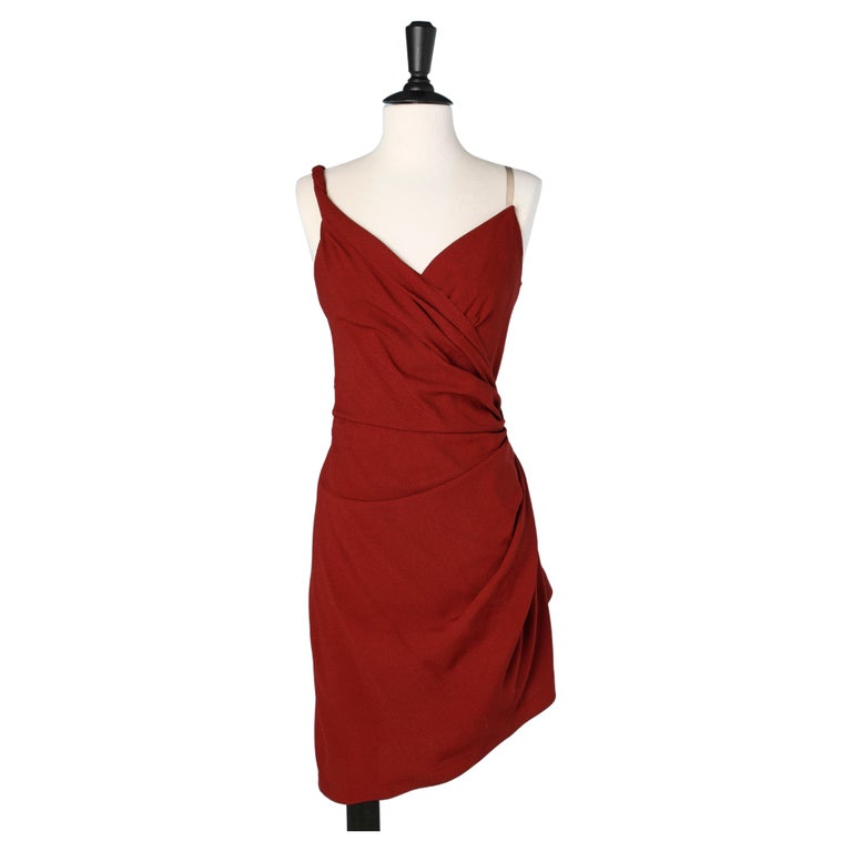 Short burgundy crepe dress with silver metal buckle Thierry Mugler For Sale  at 1stDibs