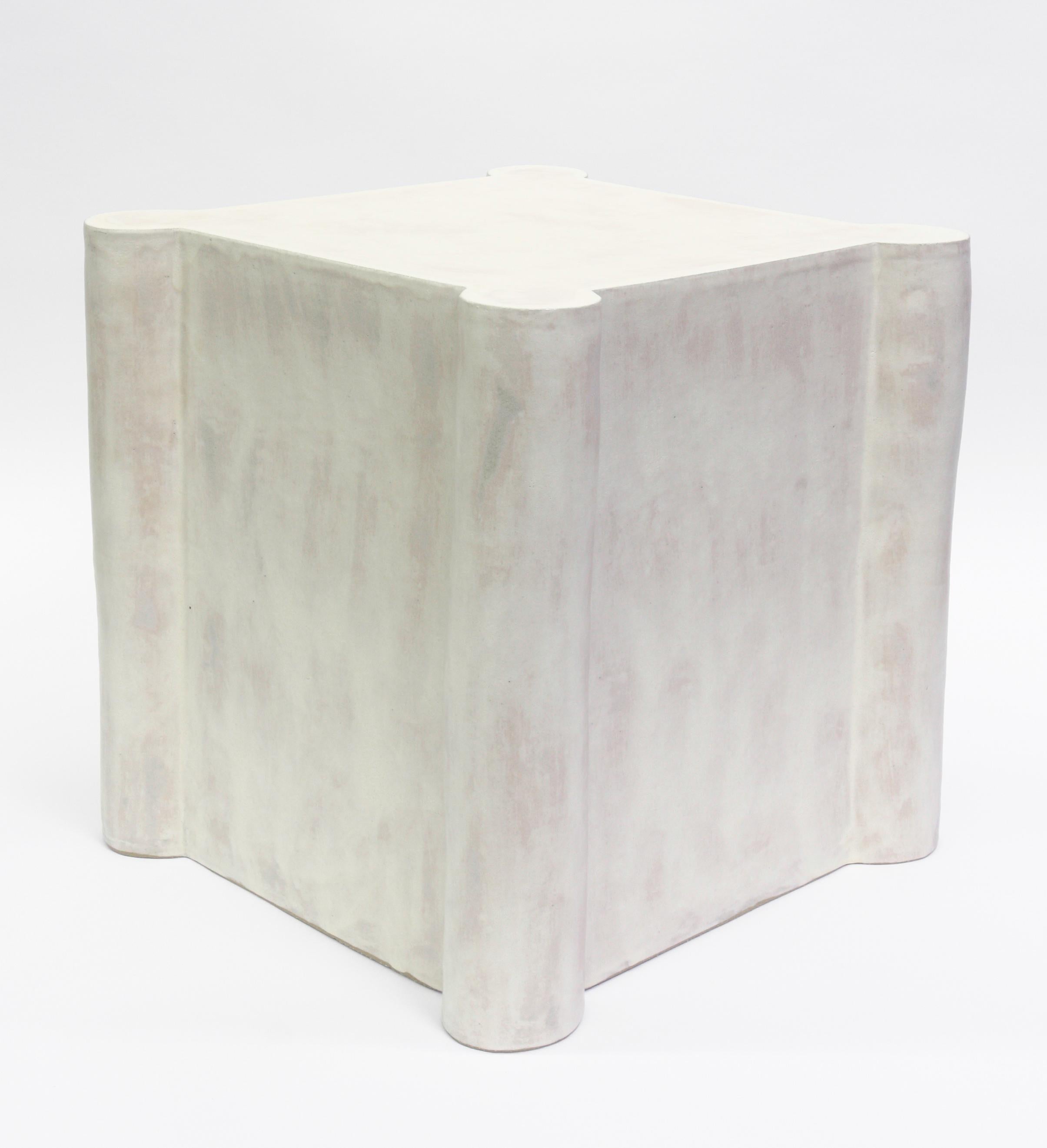 Glazed Short Castle Ceramic Side Table & Stool in Cream by BZIPPY