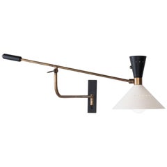 Short Cream & Brass Swing Arm Sconce, Made in Italy
