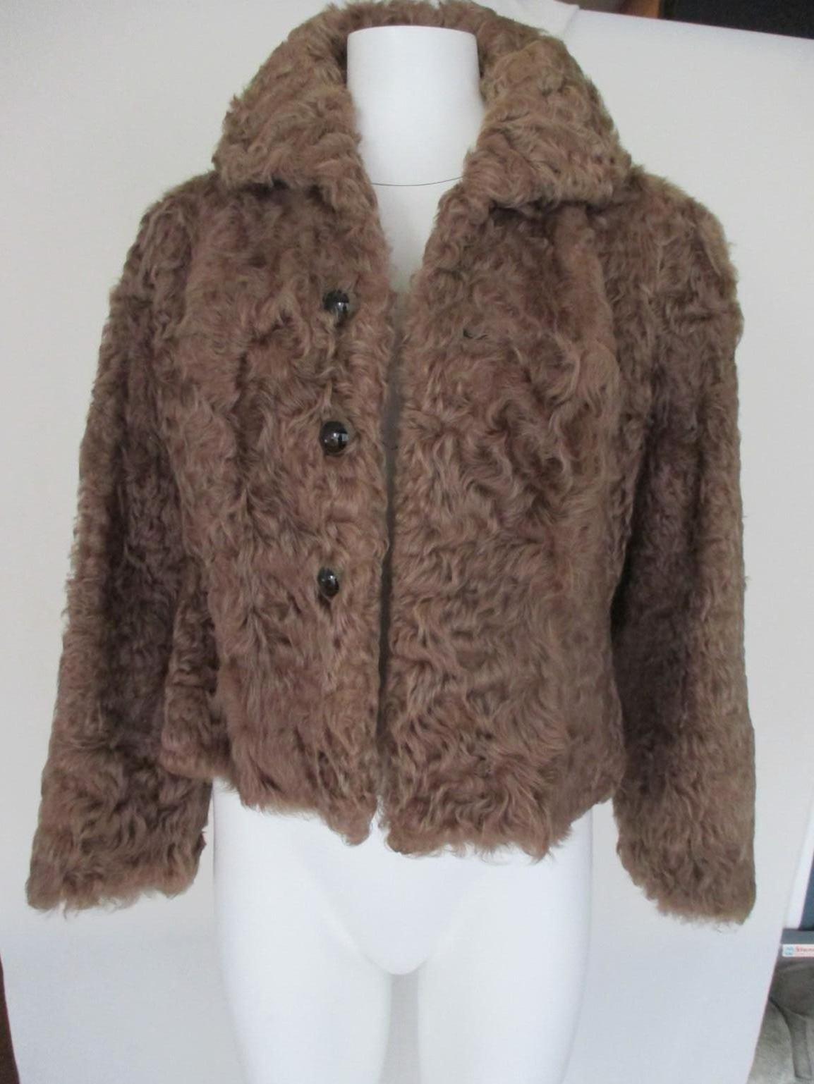 Brown Short Curley Lamb Fur jacket  For Sale