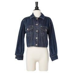 Short denim jacket with branded buttons Versace Jeans Couture 