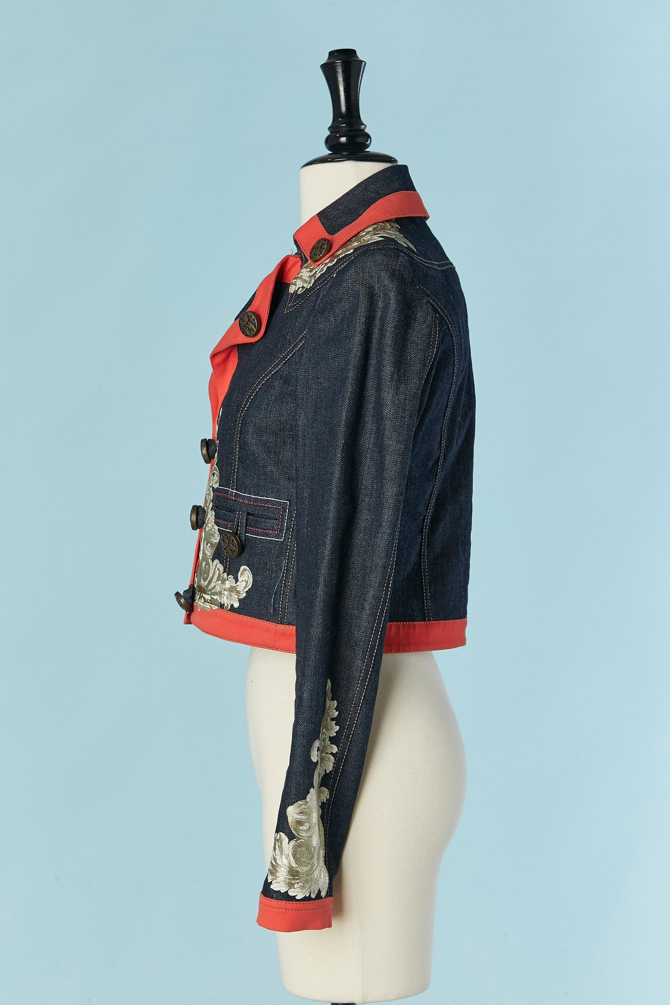 Women's Short denim jacket with red piping and gold appliqué JUST CAVALLI For Sale