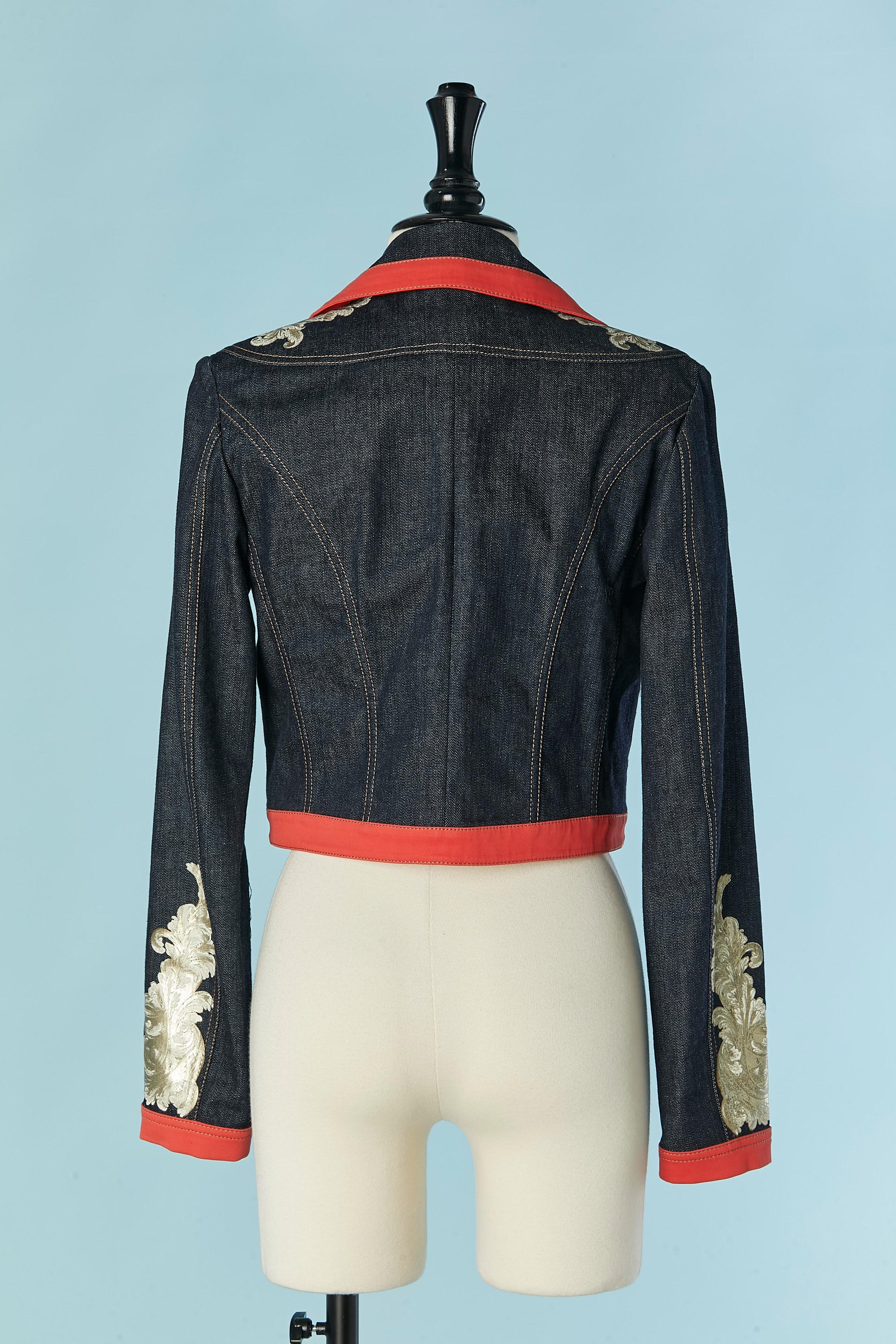 Short denim jacket with red piping and gold appliqué JUST CAVALLI For Sale 1