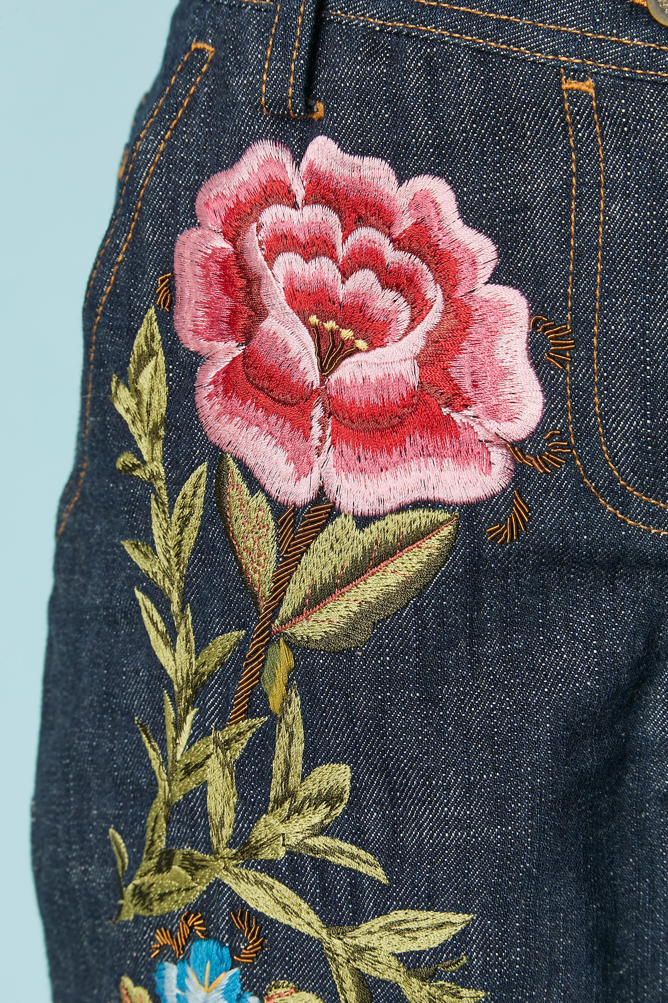 Kurze Denim-Pullover aus Denim mit Blumenstickereien aus Faden CHRISTIAN LACROIX (Schwarz) im Angebot