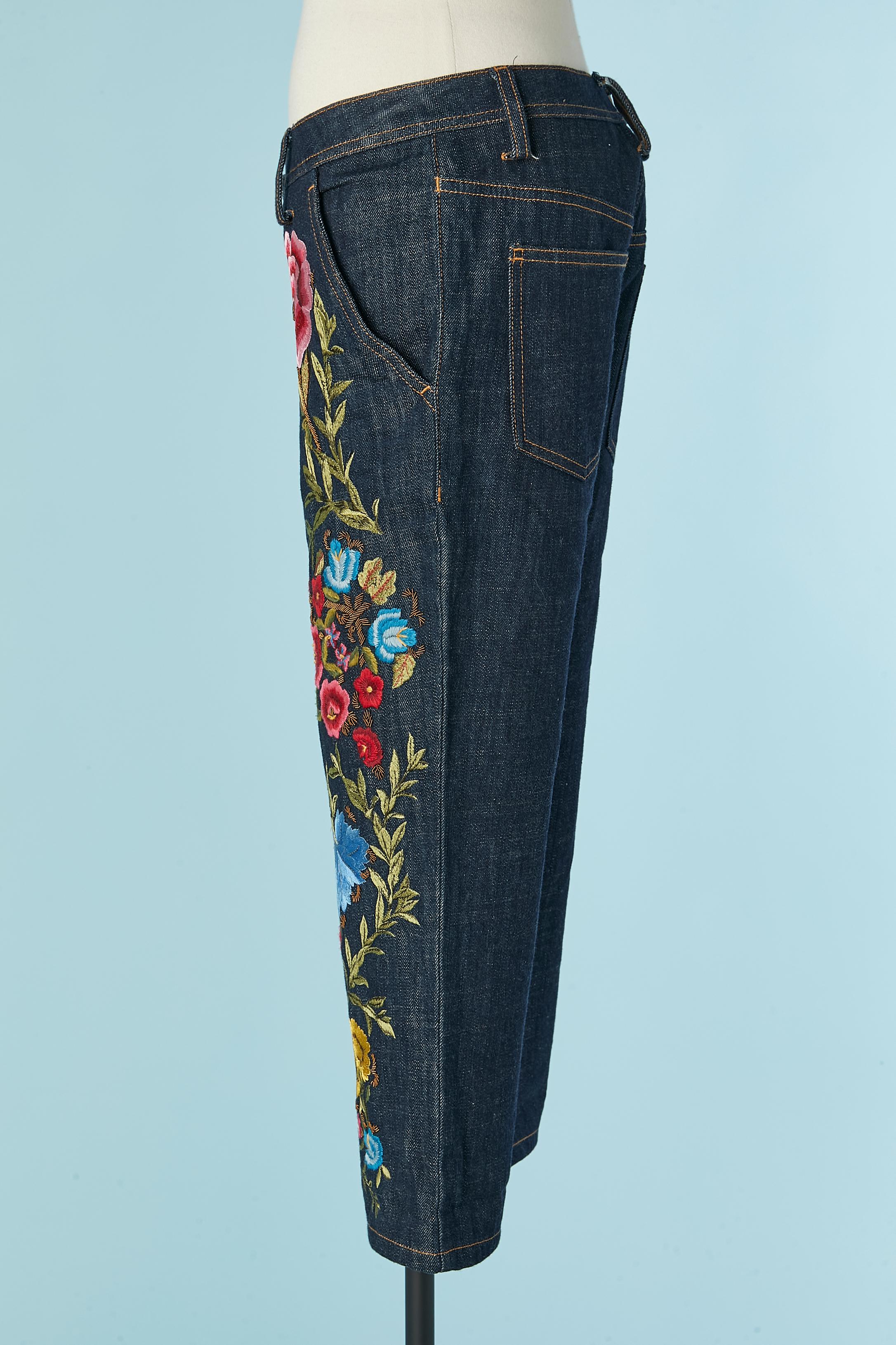 Kurze Denim-Pullover aus Denim mit Blumenstickereien aus Faden CHRISTIAN LACROIX Damen im Angebot