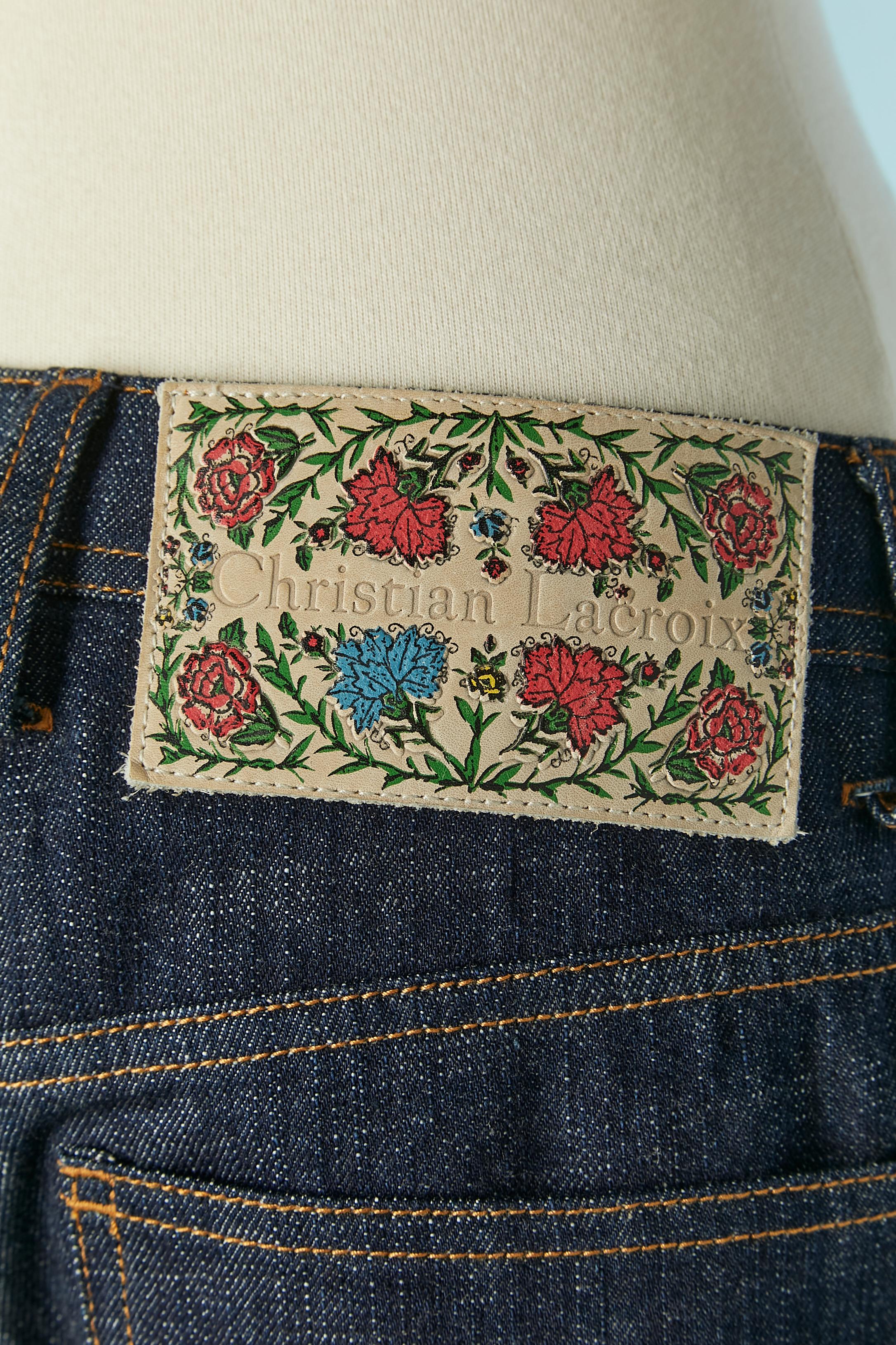 Kurze Denim-Pullover aus Denim mit Blumenstickereien aus Faden CHRISTIAN LACROIX im Angebot 2