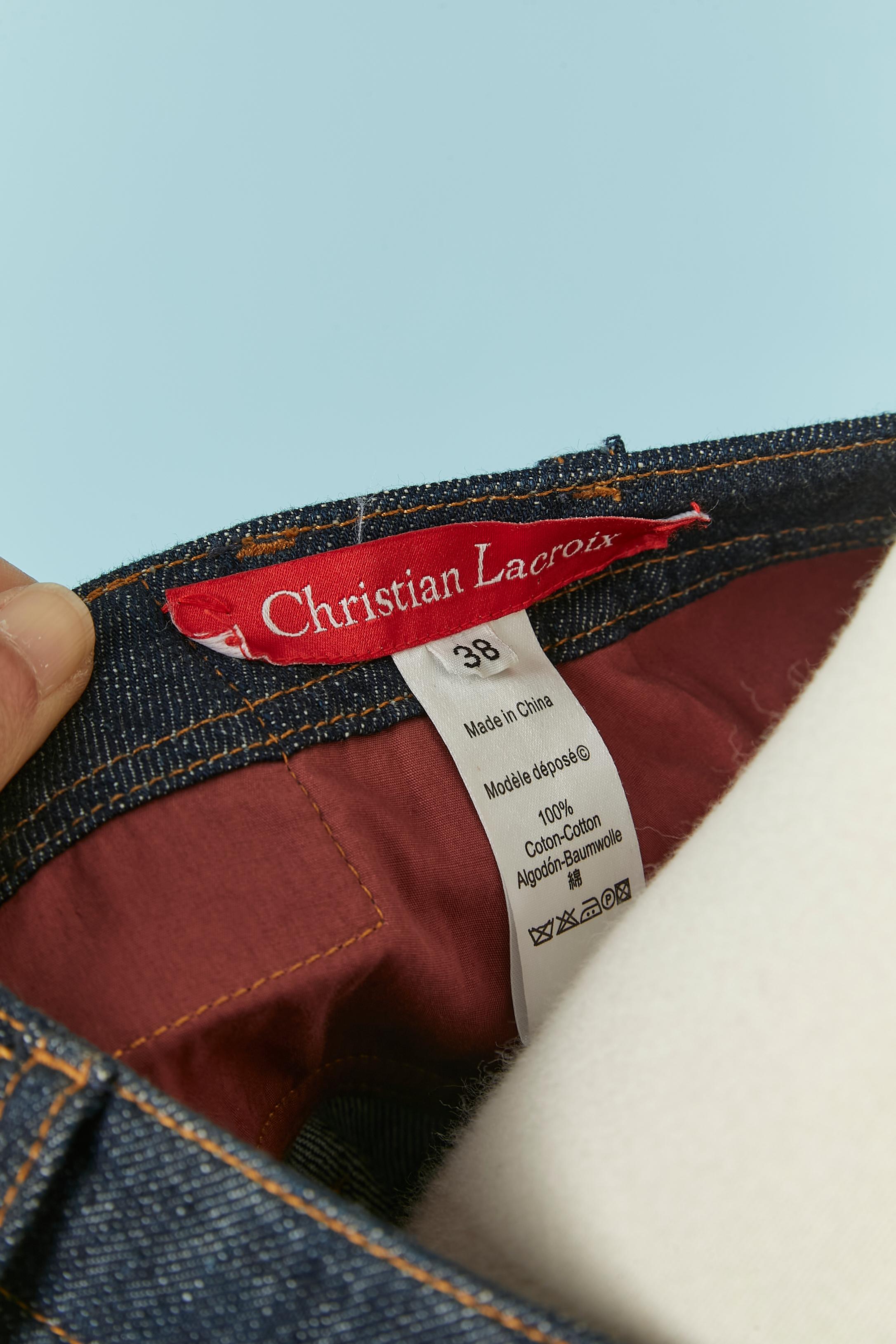 Kurze Denim-Pullover aus Denim mit Blumenstickereien aus Faden CHRISTIAN LACROIX im Angebot 3