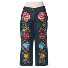 Short denim trouser with thread flower embroideries CHRISTIAN LACROIX