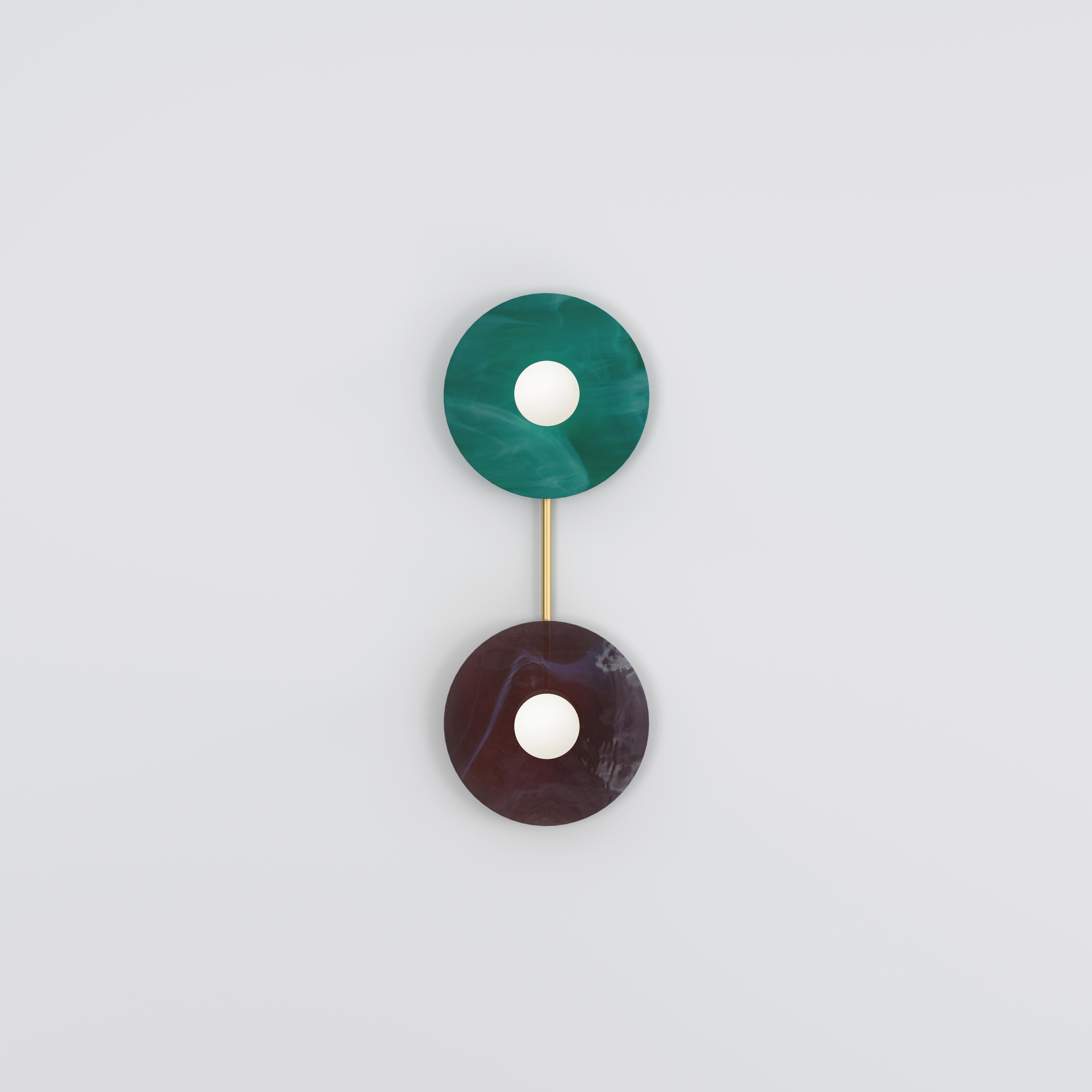 Short Disc And Sphere Glass Ceiling Light by Atelier Areti
Dimensions: D 12.5 x W 29 x H 75 cm.
Materials: Brushed brass, glass.

All our lamps can be wired according to each country. If sold to the USA it will be wired for the USA for