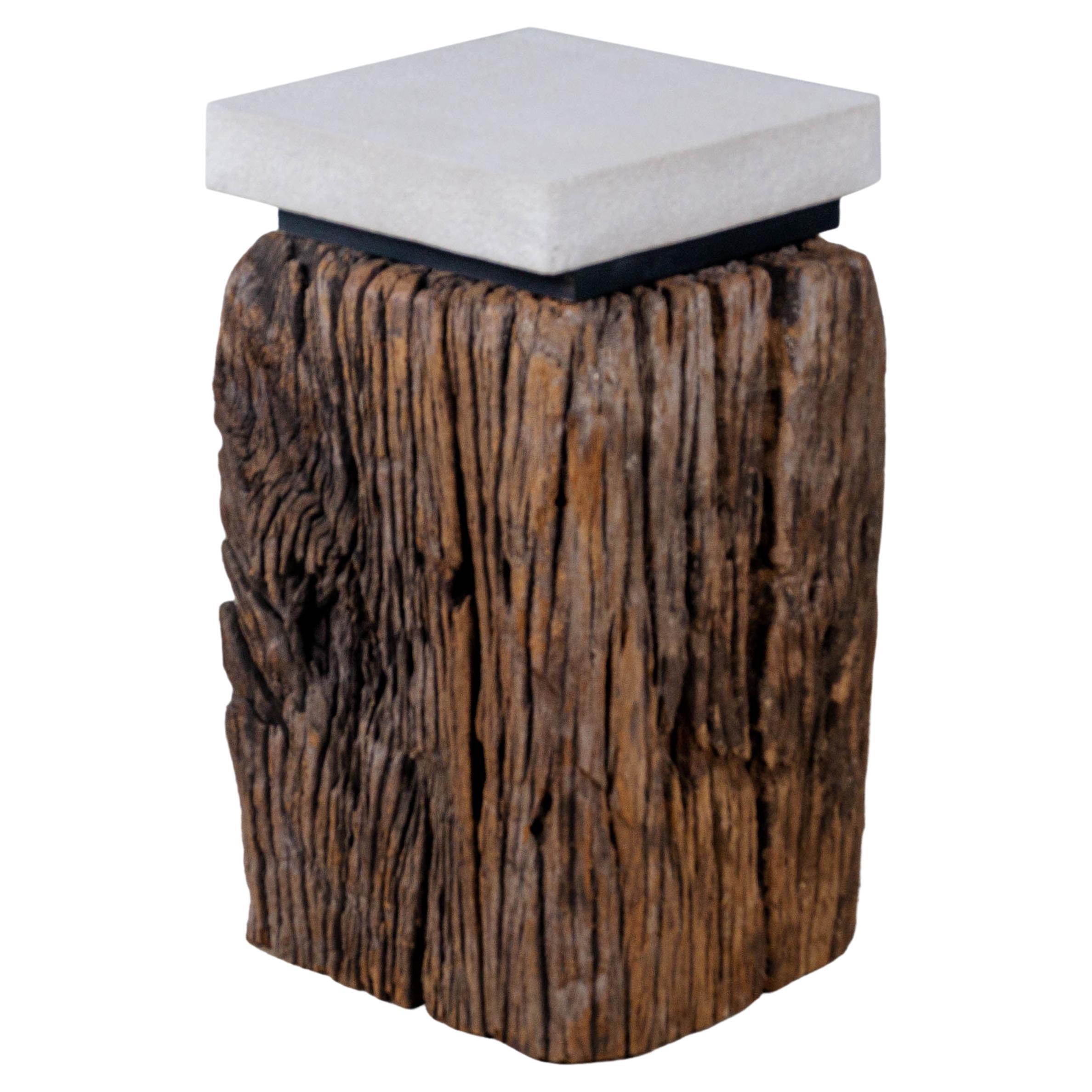 Organic Modern Short Dutch Canal Post in Weathered Iron Wood