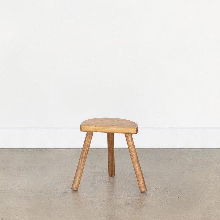 Short French Light Oak Tripod Stool For Sale at 1stDibs