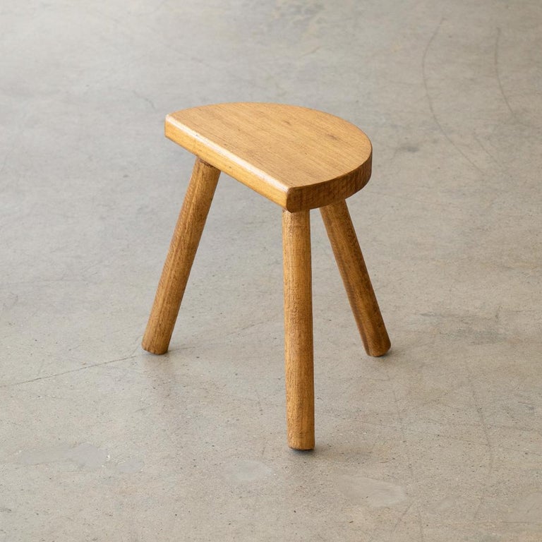 Short French Light Oak Tripod Stool For Sale at 1stDibs