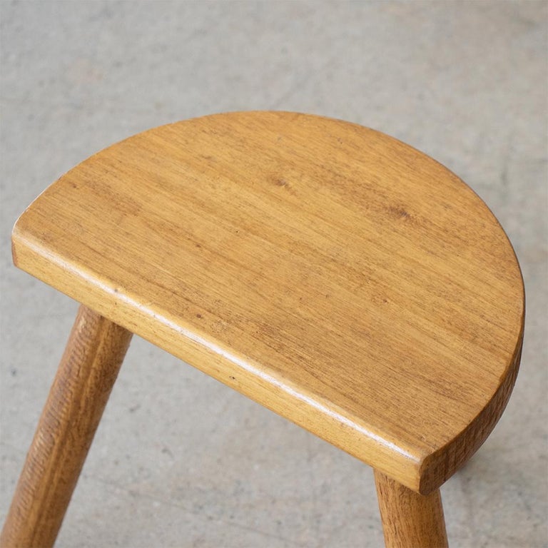 Short French Light Oak Tripod Stool For Sale at 1stDibs