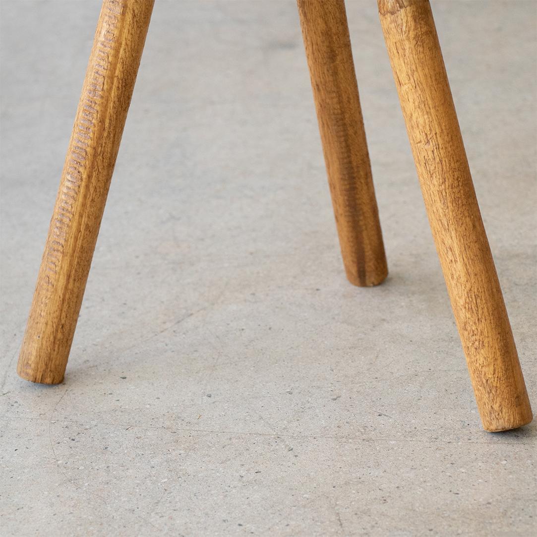 Short French Light Oak Tripod Stool 4